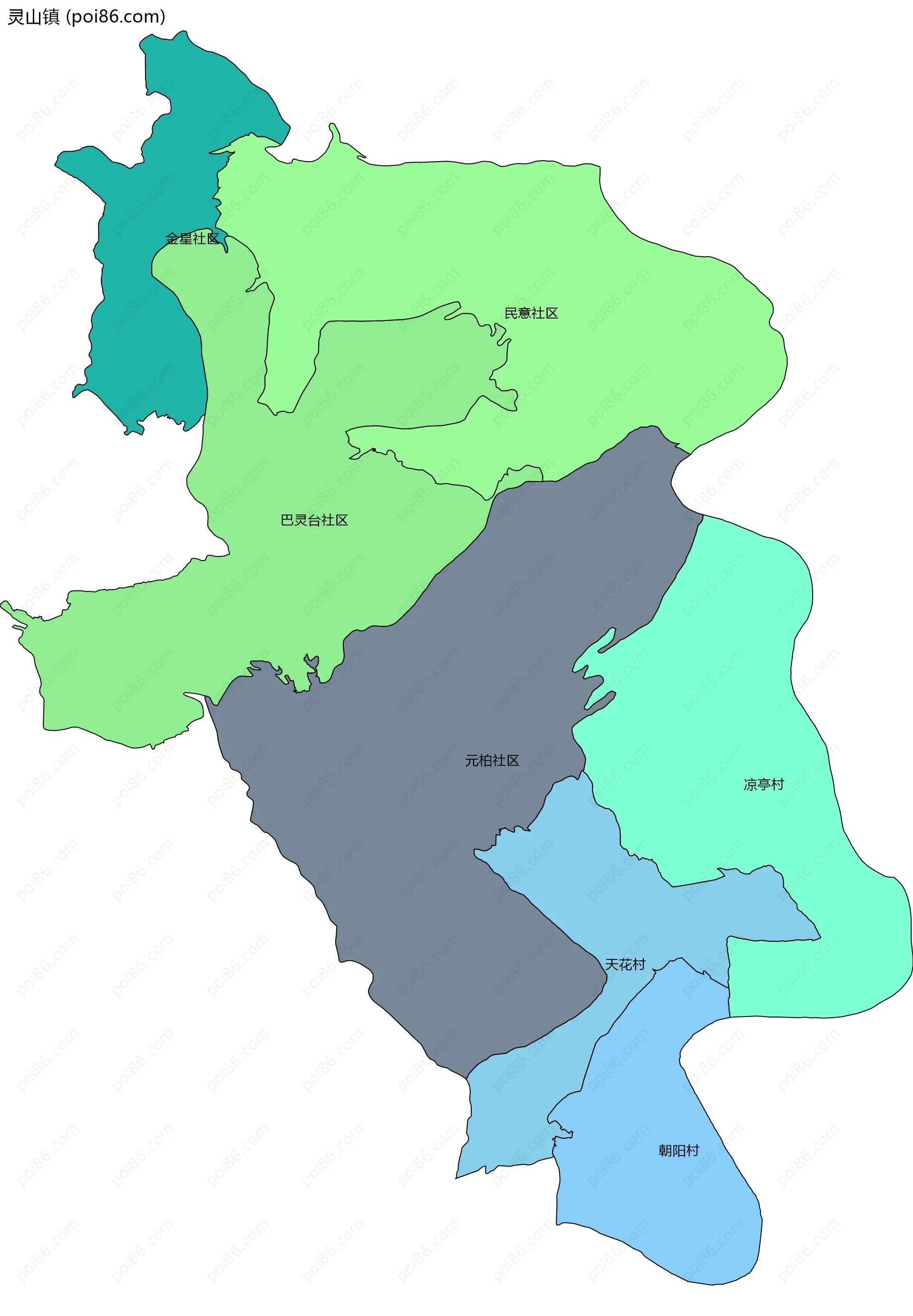 灵山镇边界地图(五级行政区划)