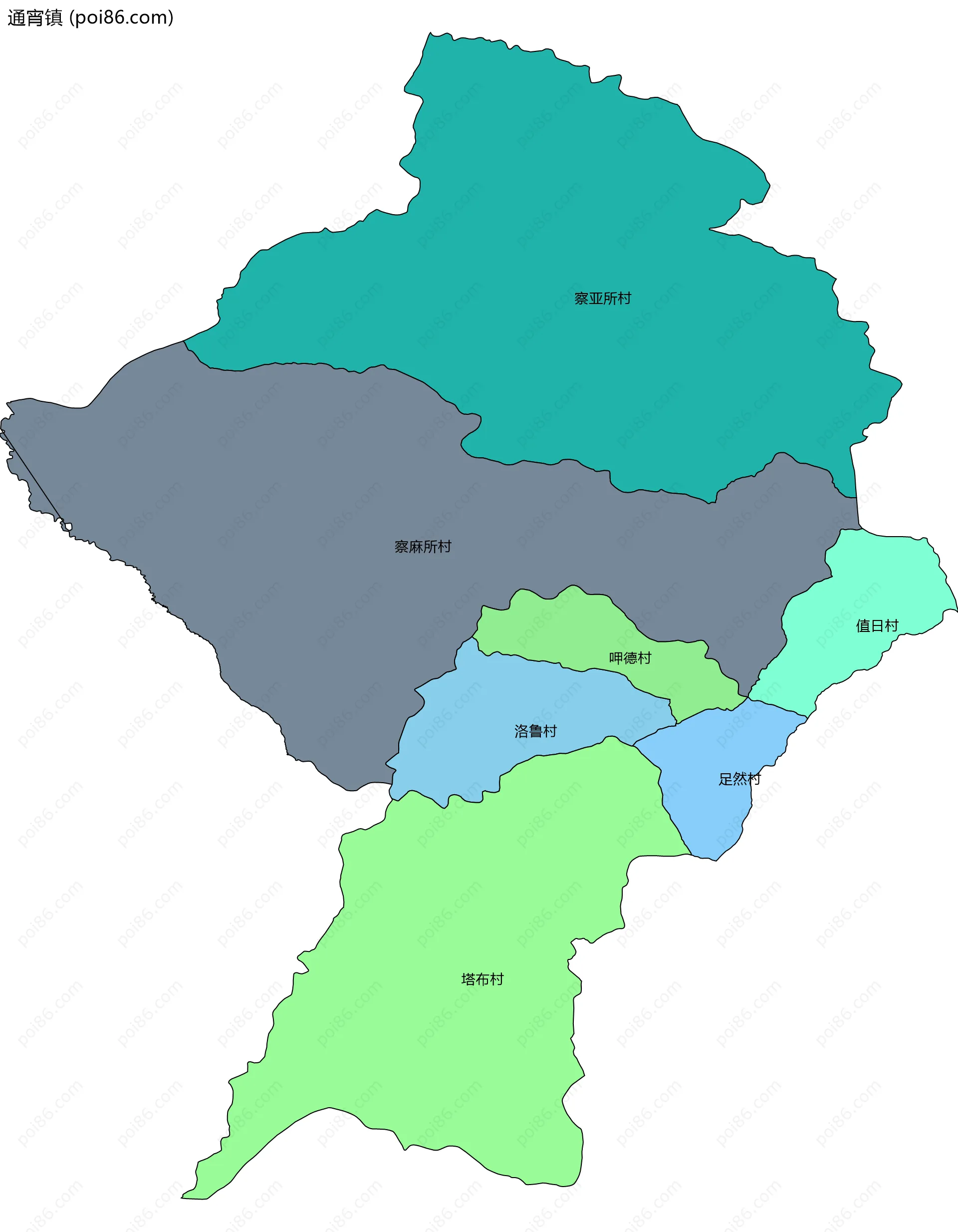 通宵镇边界地图(五级行政区划)