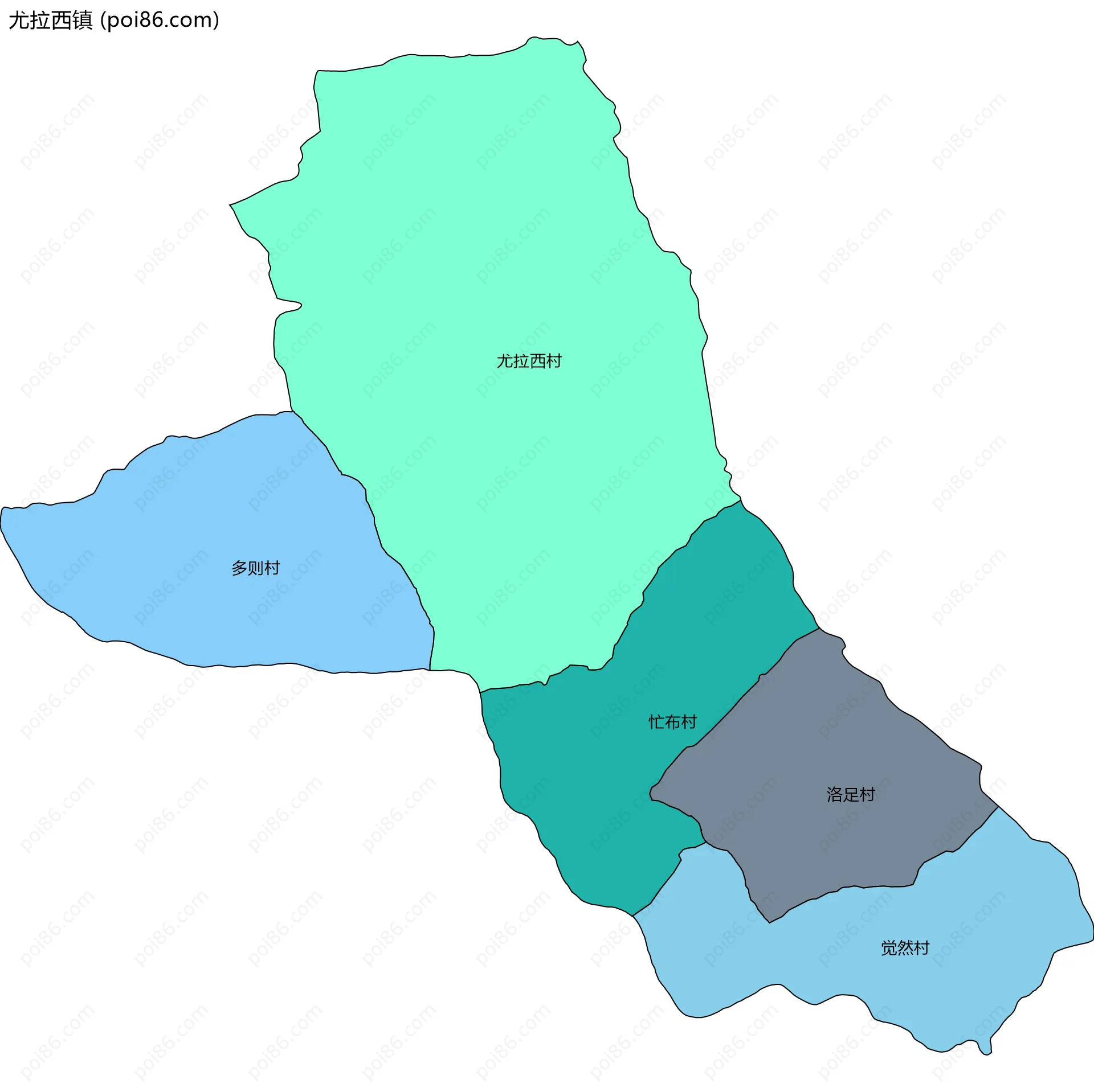 尤拉西镇边界地图(五级行政区划)