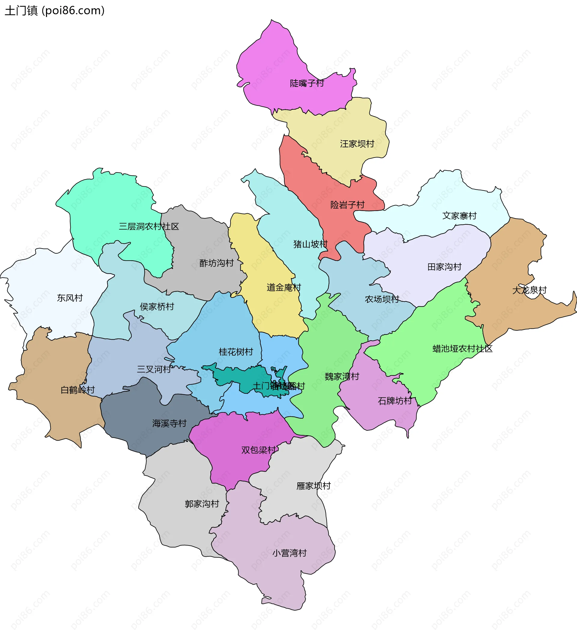 土门镇边界地图(五级行政区划)