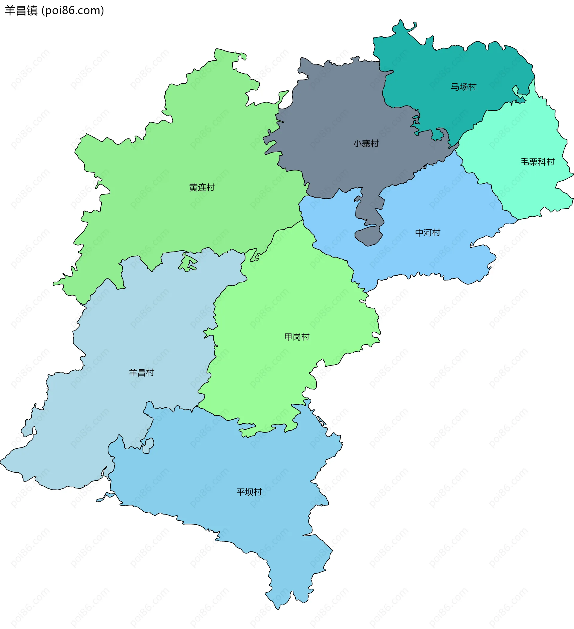 羊昌镇边界地图(五级行政区划)