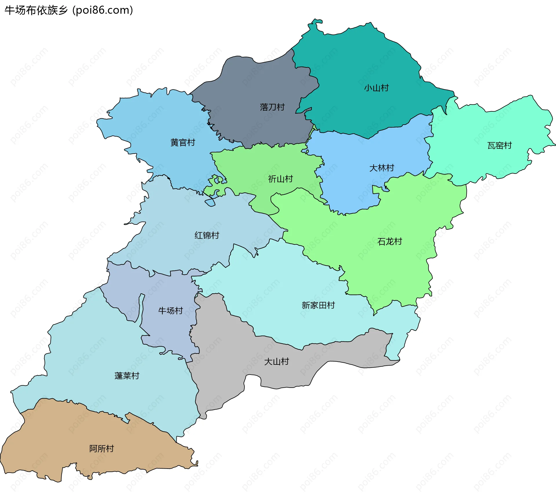 牛场布依族乡边界地图(五级行政区划)