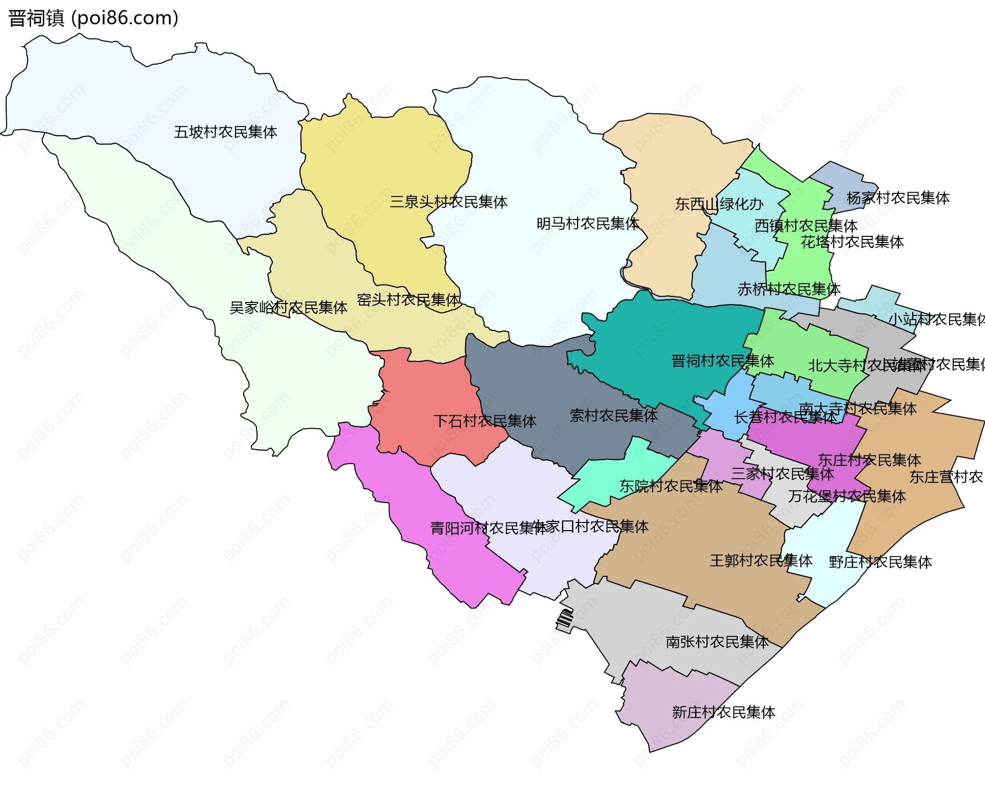 晋祠镇边界地图(五级行政区划)