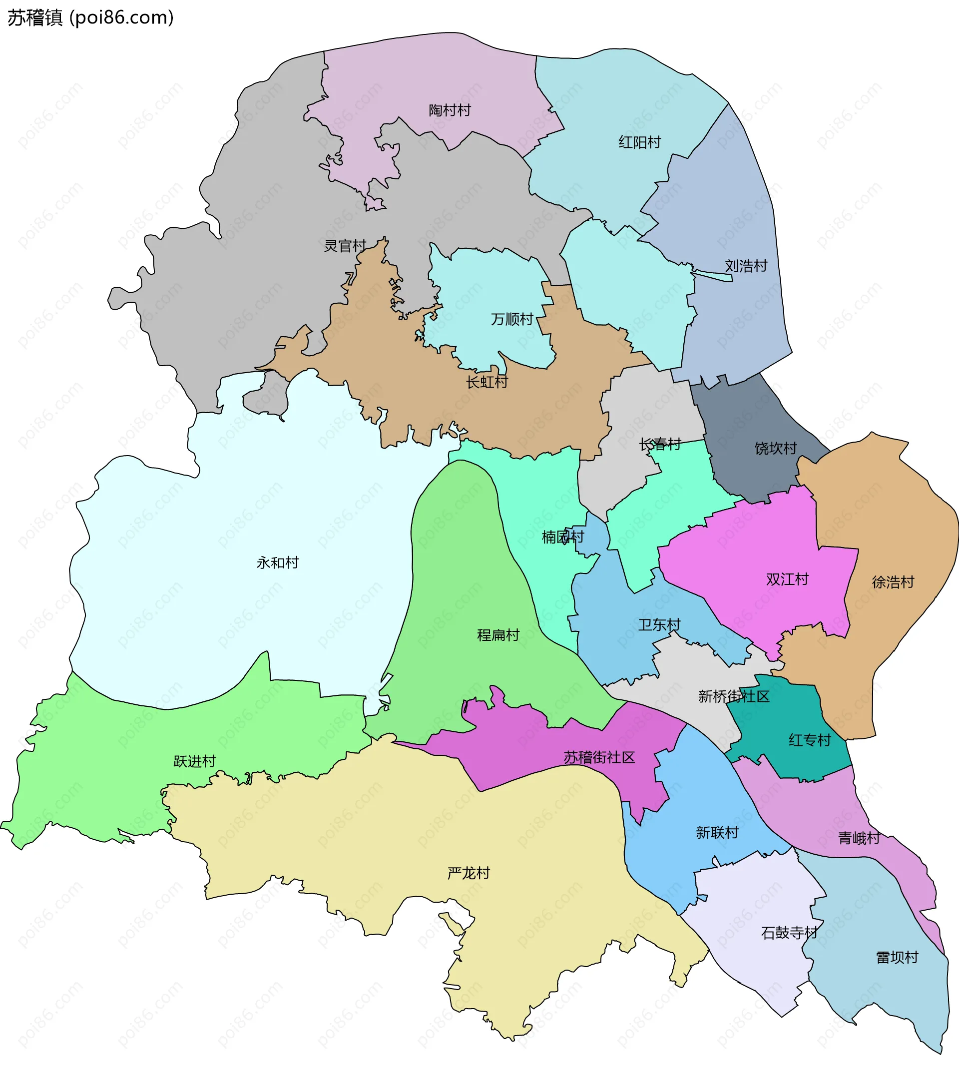 苏稽镇边界地图(五级行政区划)