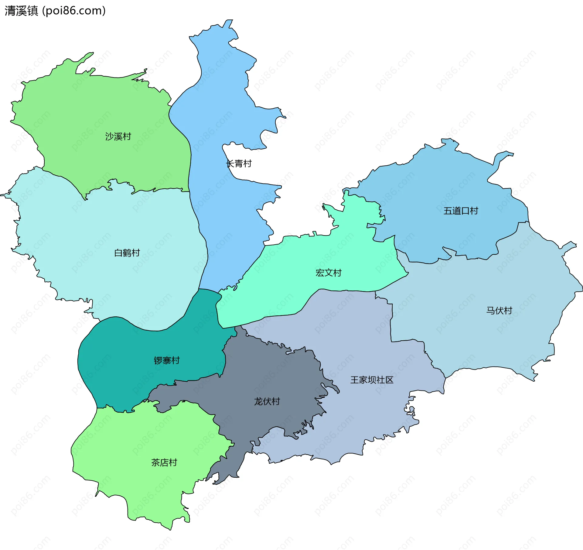 清溪镇边界地图(五级行政区划)