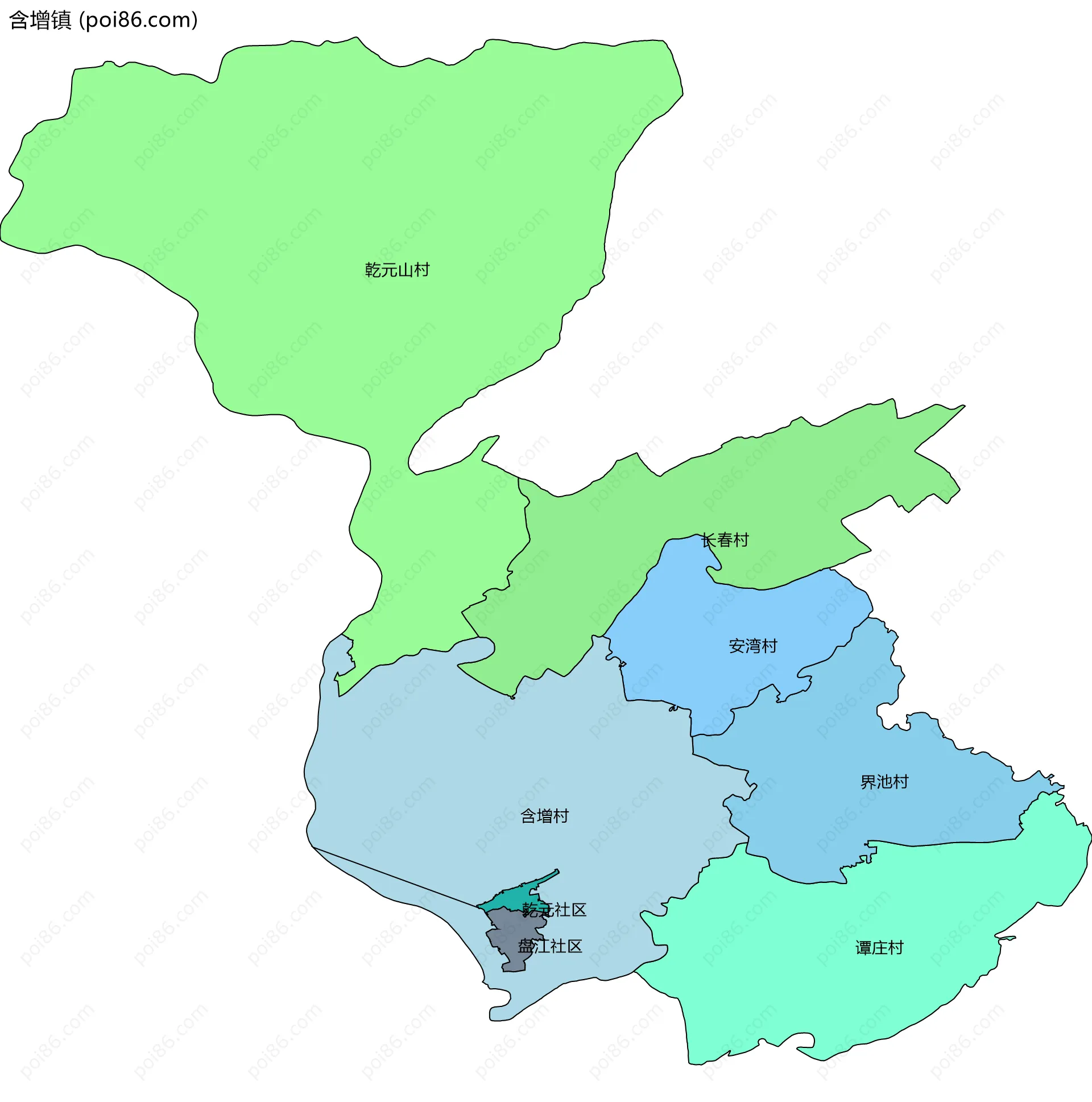 含增镇边界地图(五级行政区划)