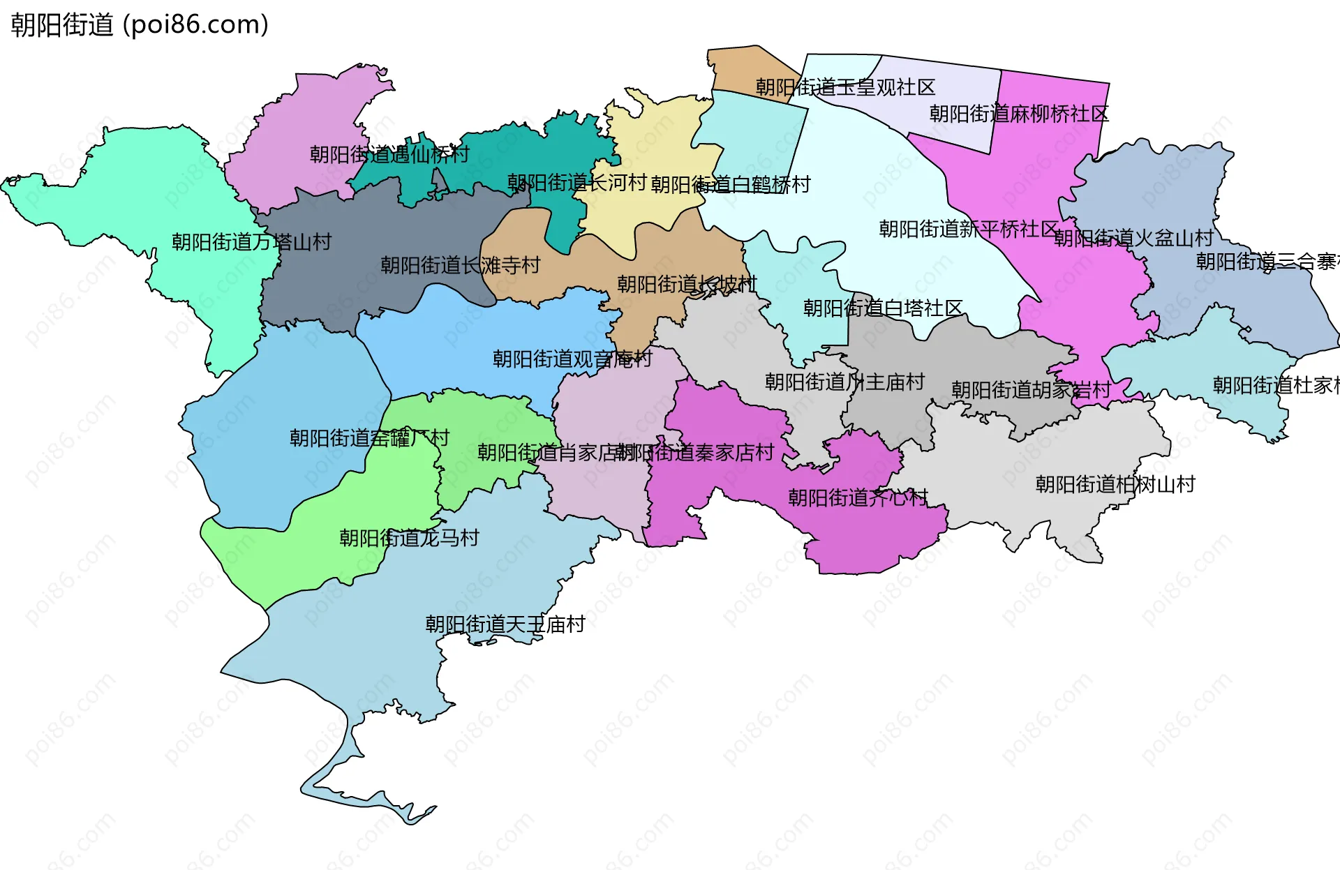 朝阳街道边界地图(五级行政区划)