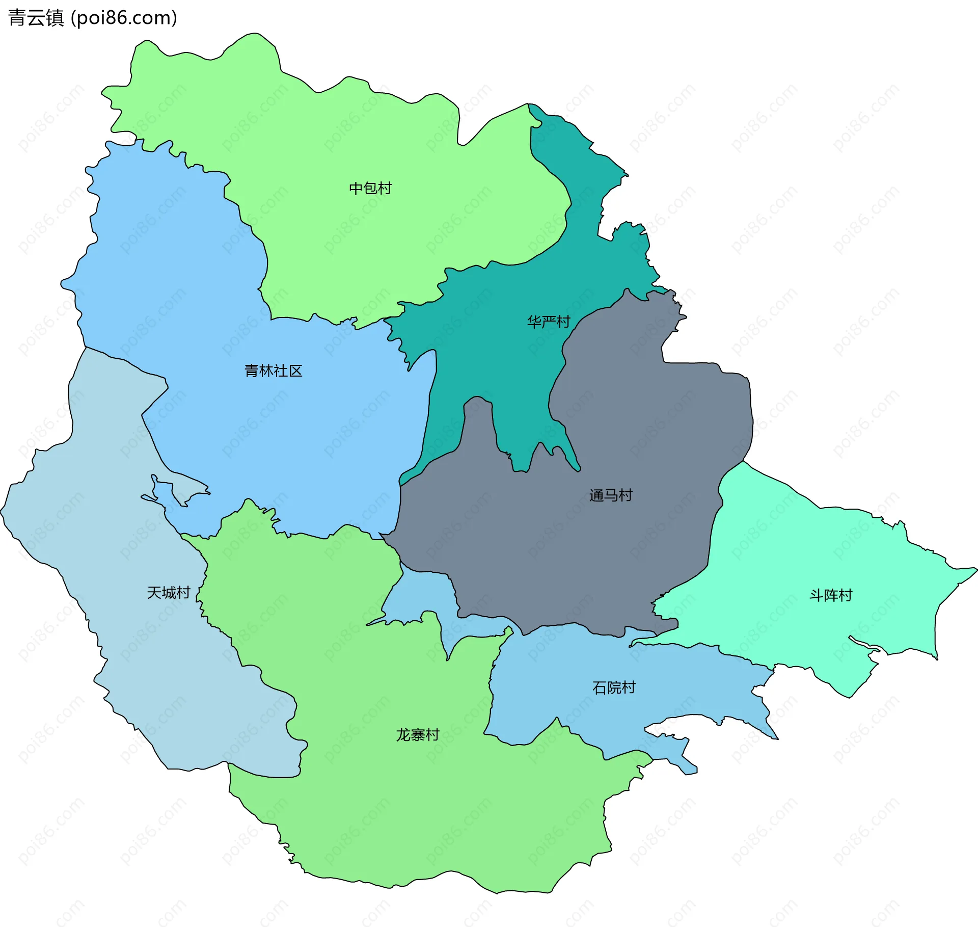 青云镇边界地图(五级行政区划)