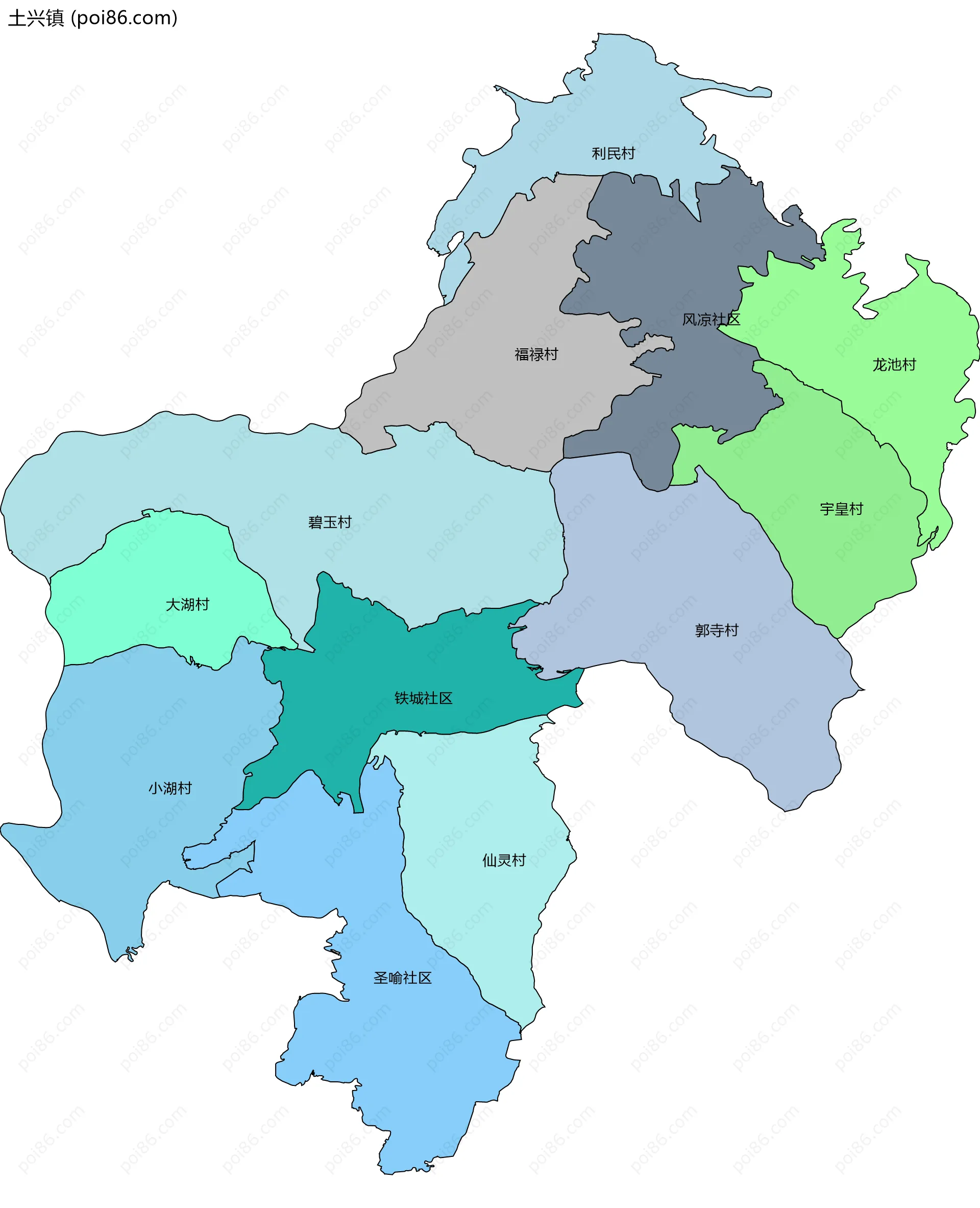 土兴镇边界地图(五级行政区划)