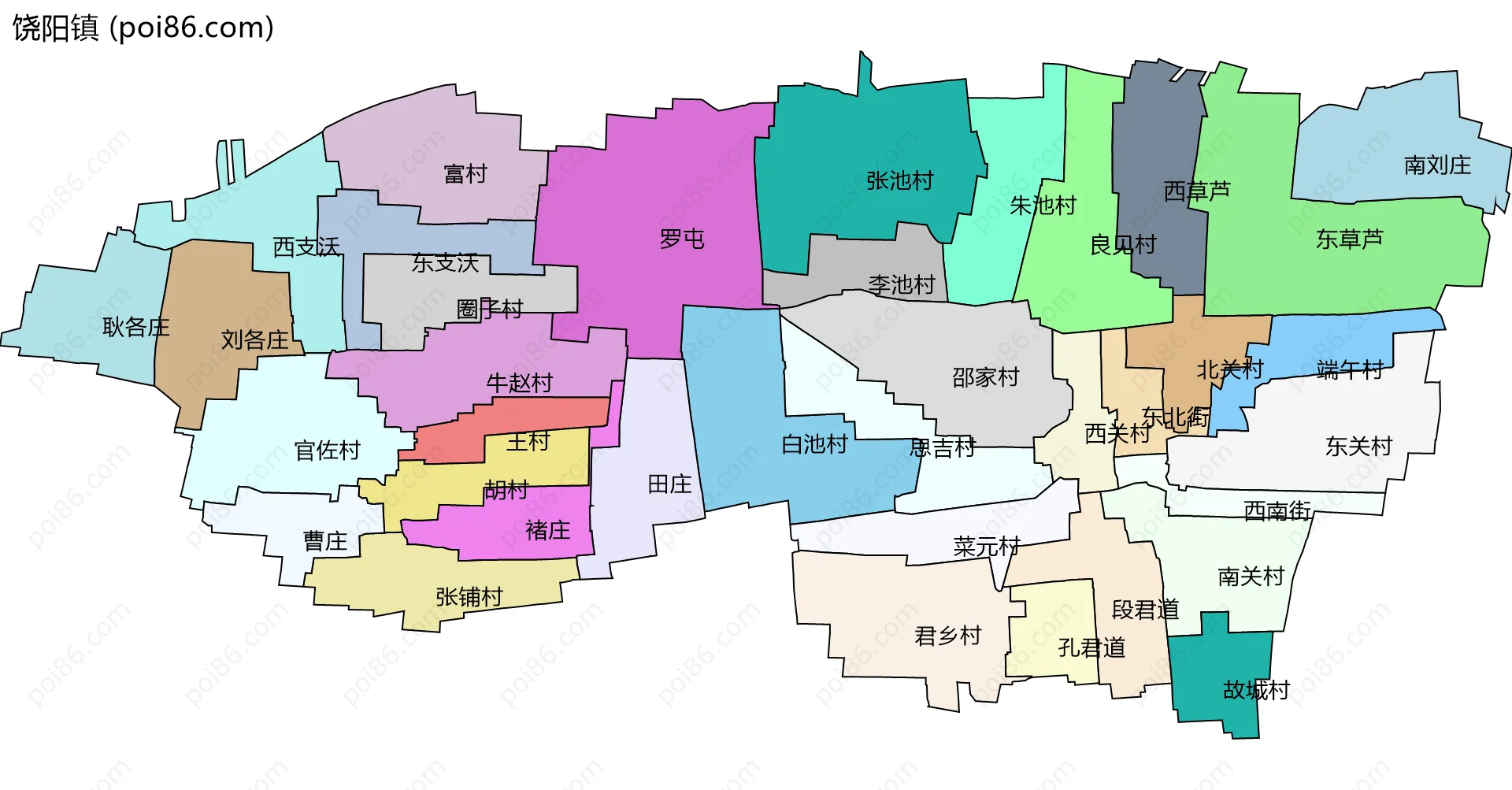 饶阳镇边界地图(五级行政区划)