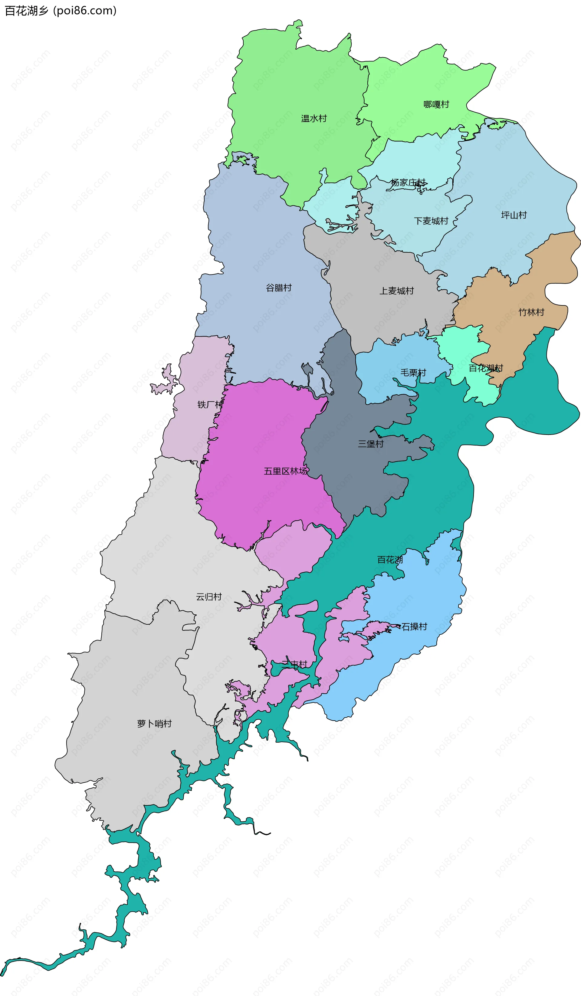 百花湖乡边界地图(五级行政区划)