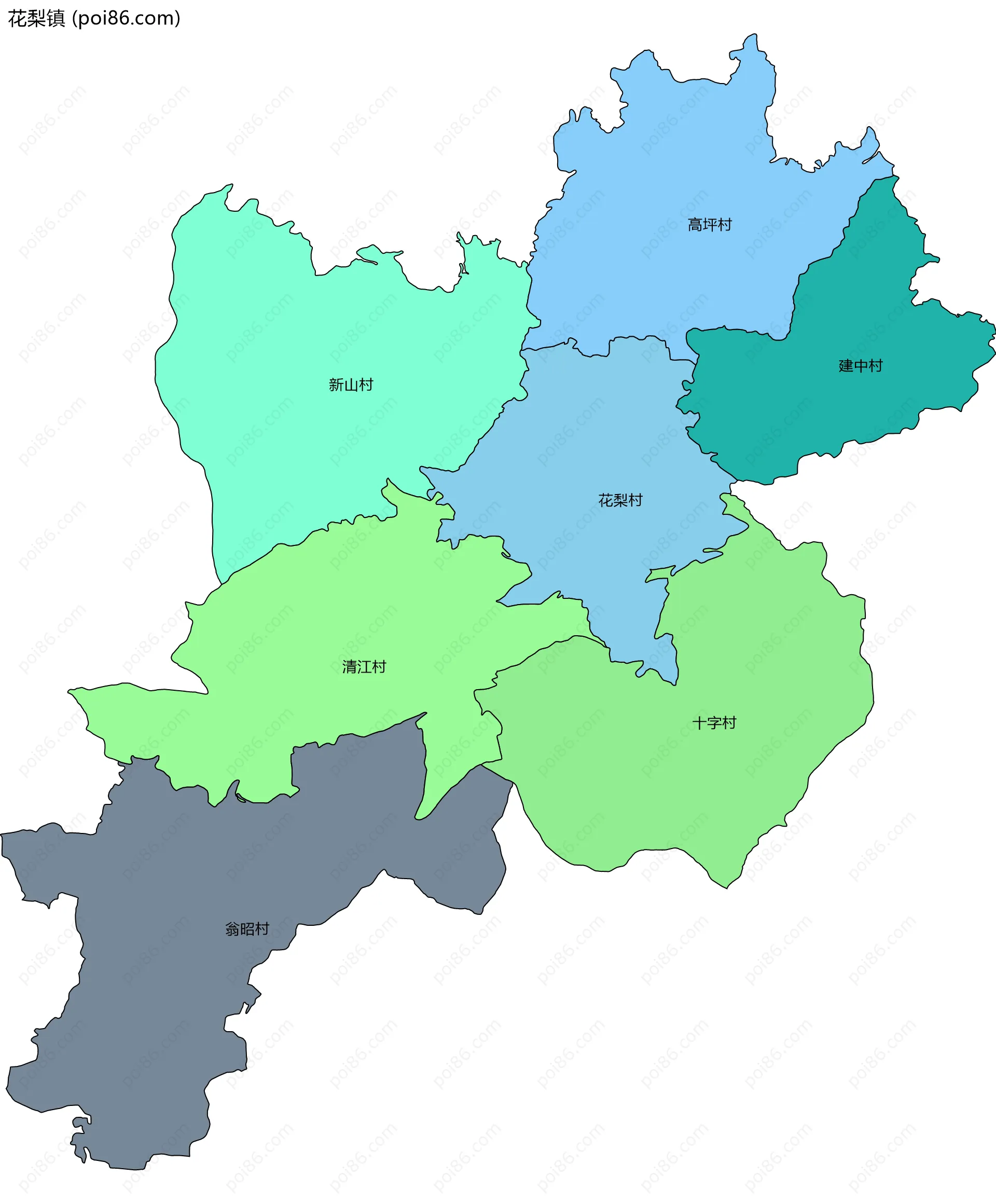 花梨镇边界地图(五级行政区划)