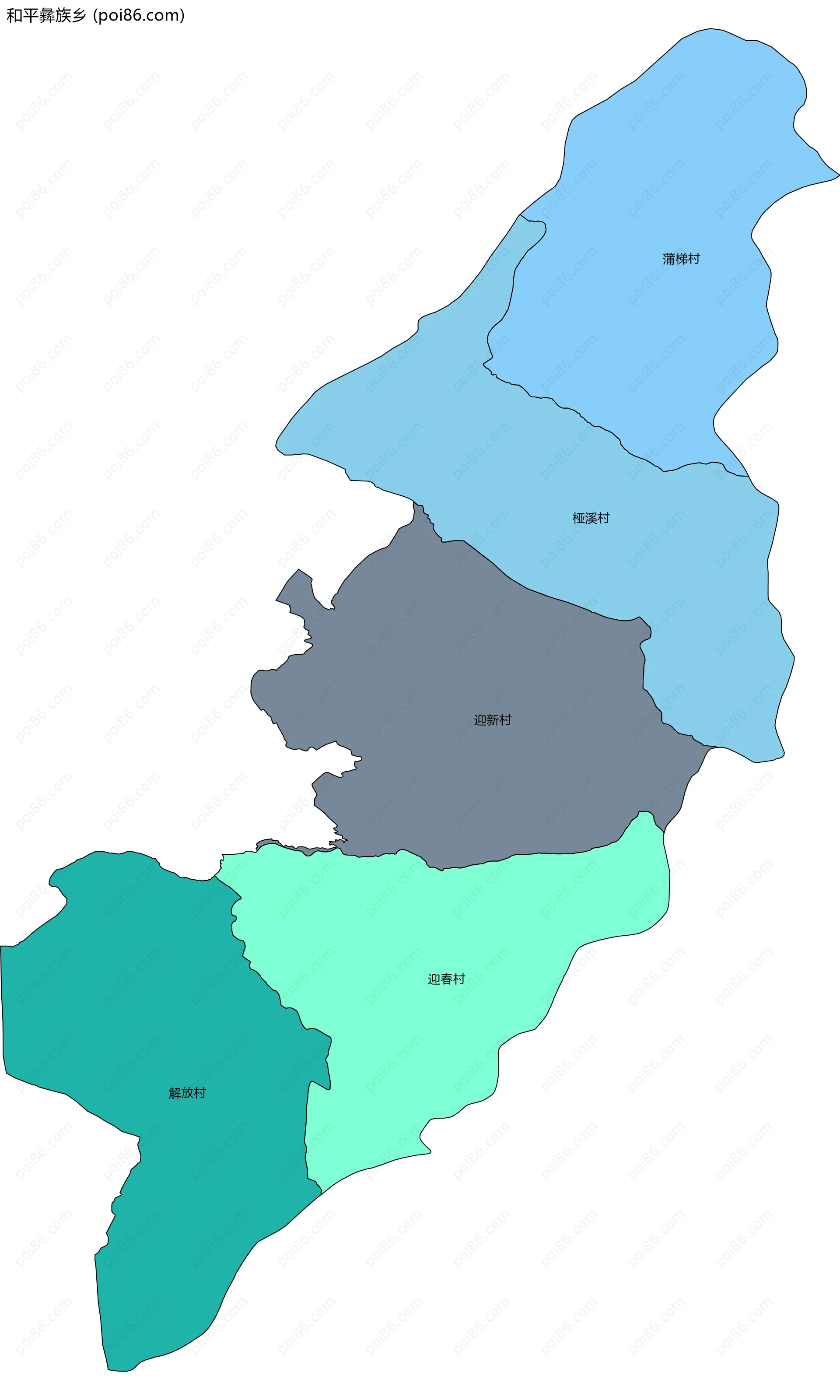 和平彝族乡边界地图(五级行政区划)