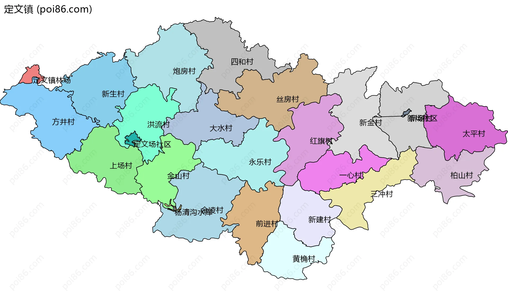 定文镇边界地图(五级行政区划)