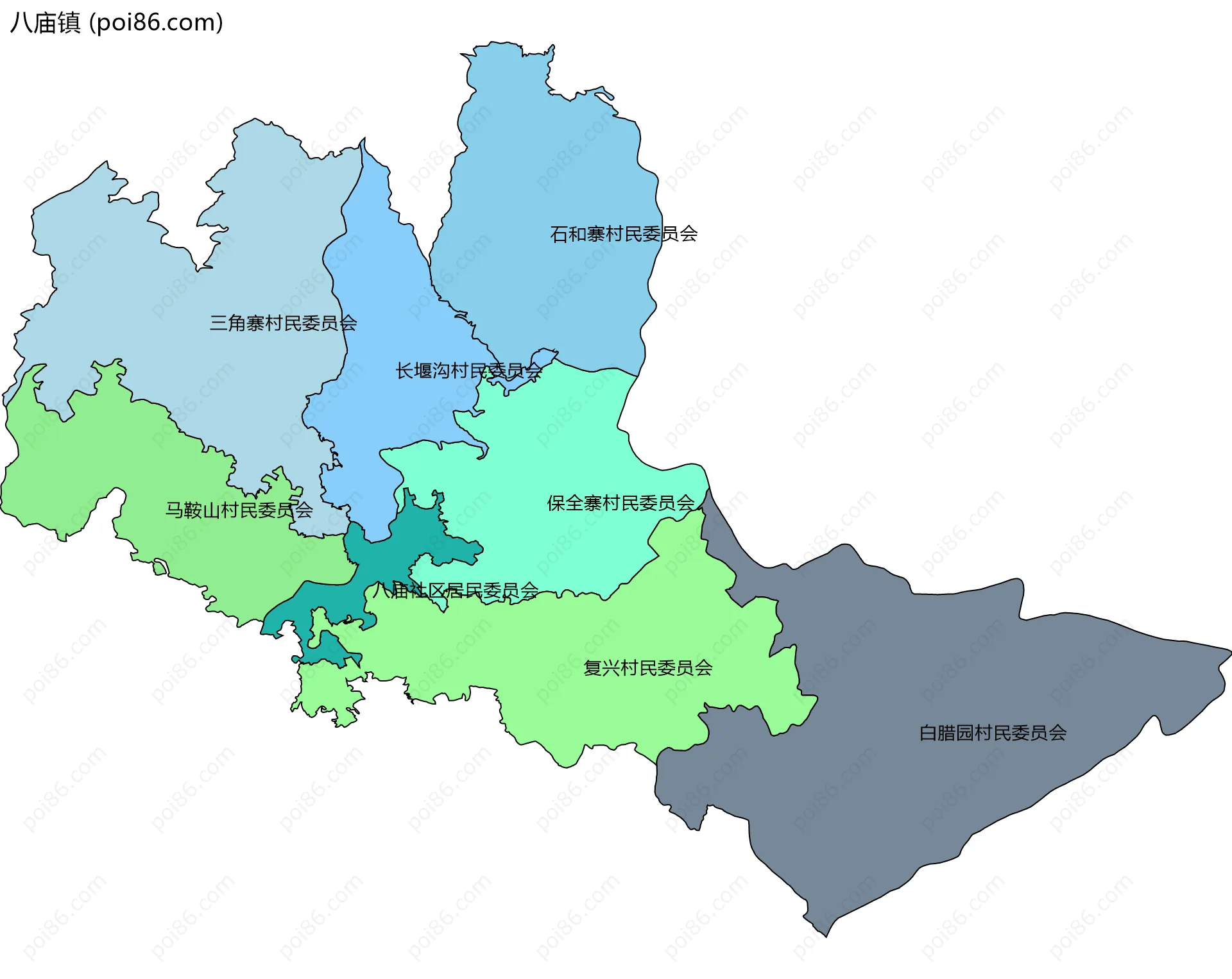八庙镇边界地图(五级行政区划)