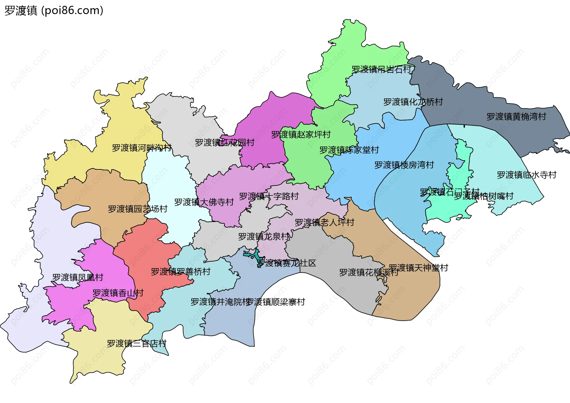 罗渡镇边界地图(五级行政区划)
