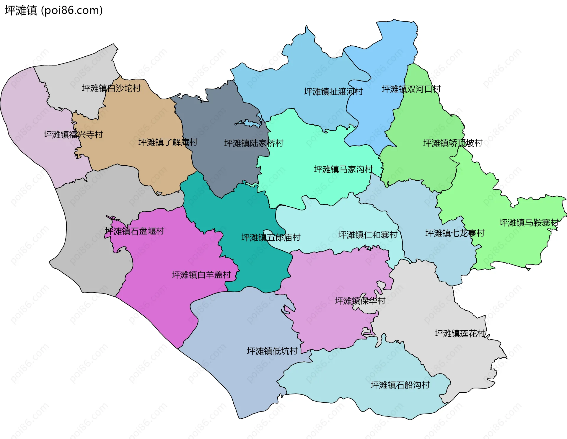 坪滩镇边界地图(五级行政区划)