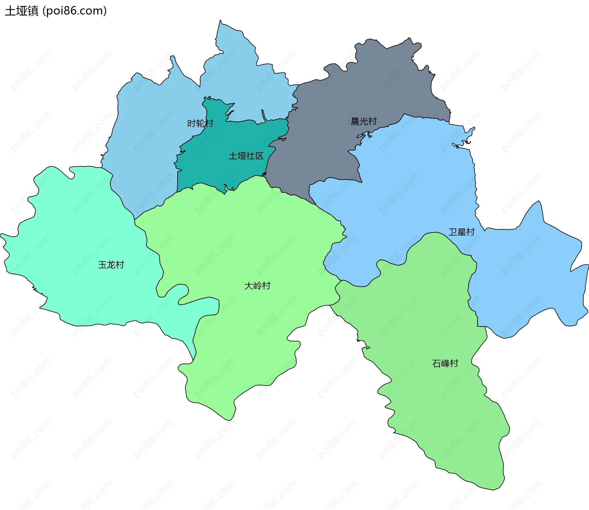 土垭镇边界地图(五级行政区划)