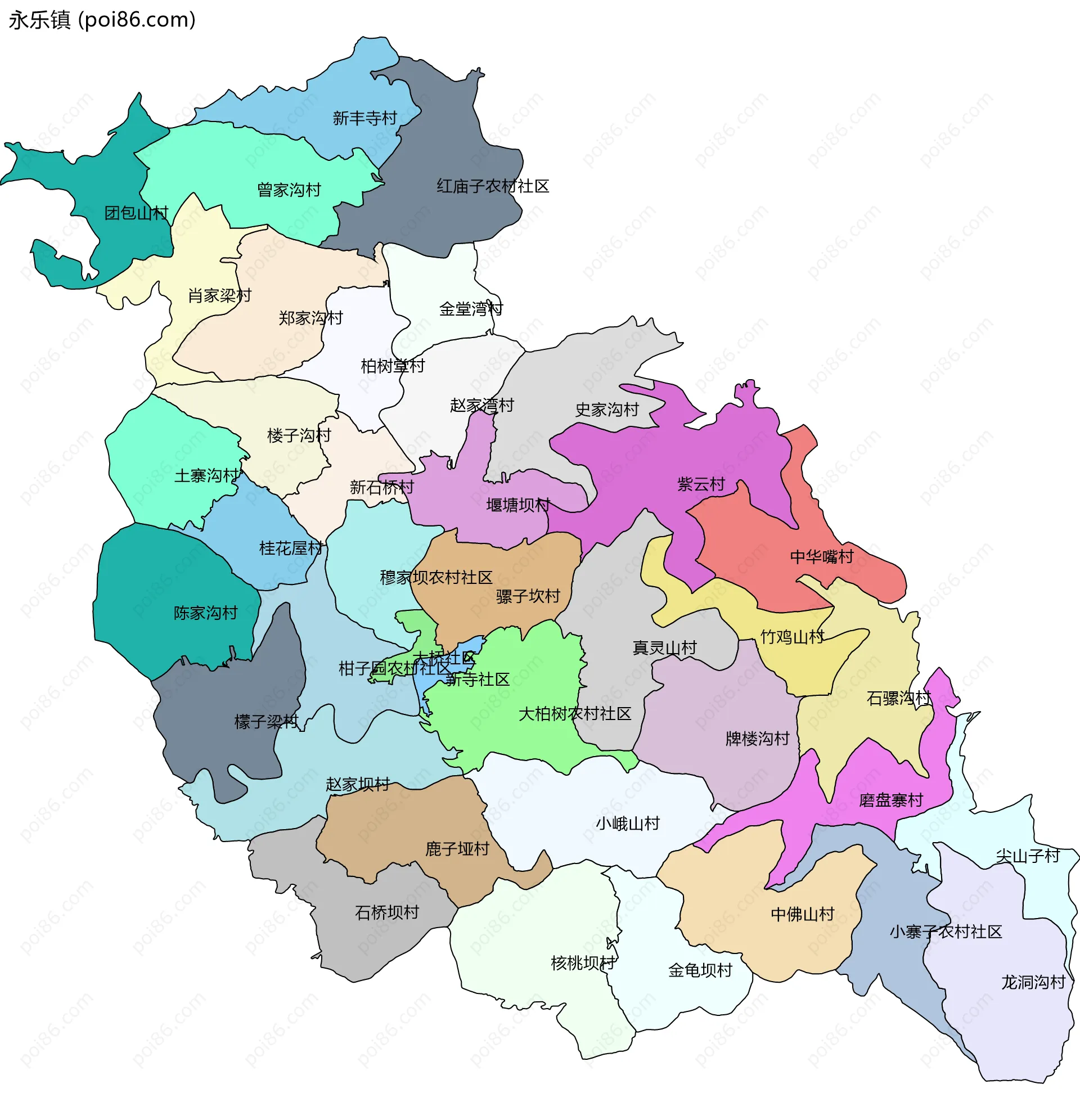 永乐镇边界地图(五级行政区划)