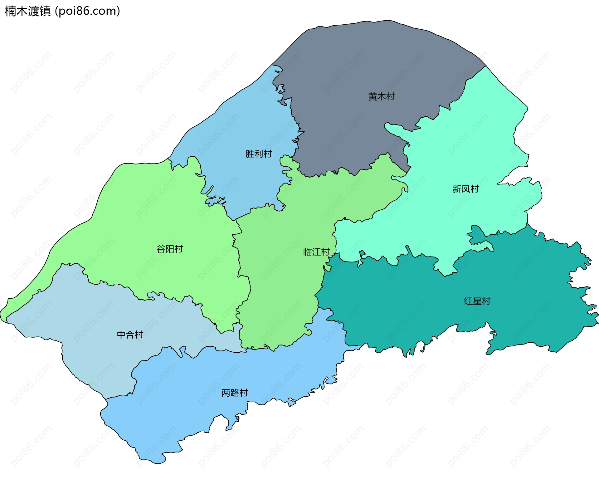 楠木渡镇边界地图(五级行政区划)