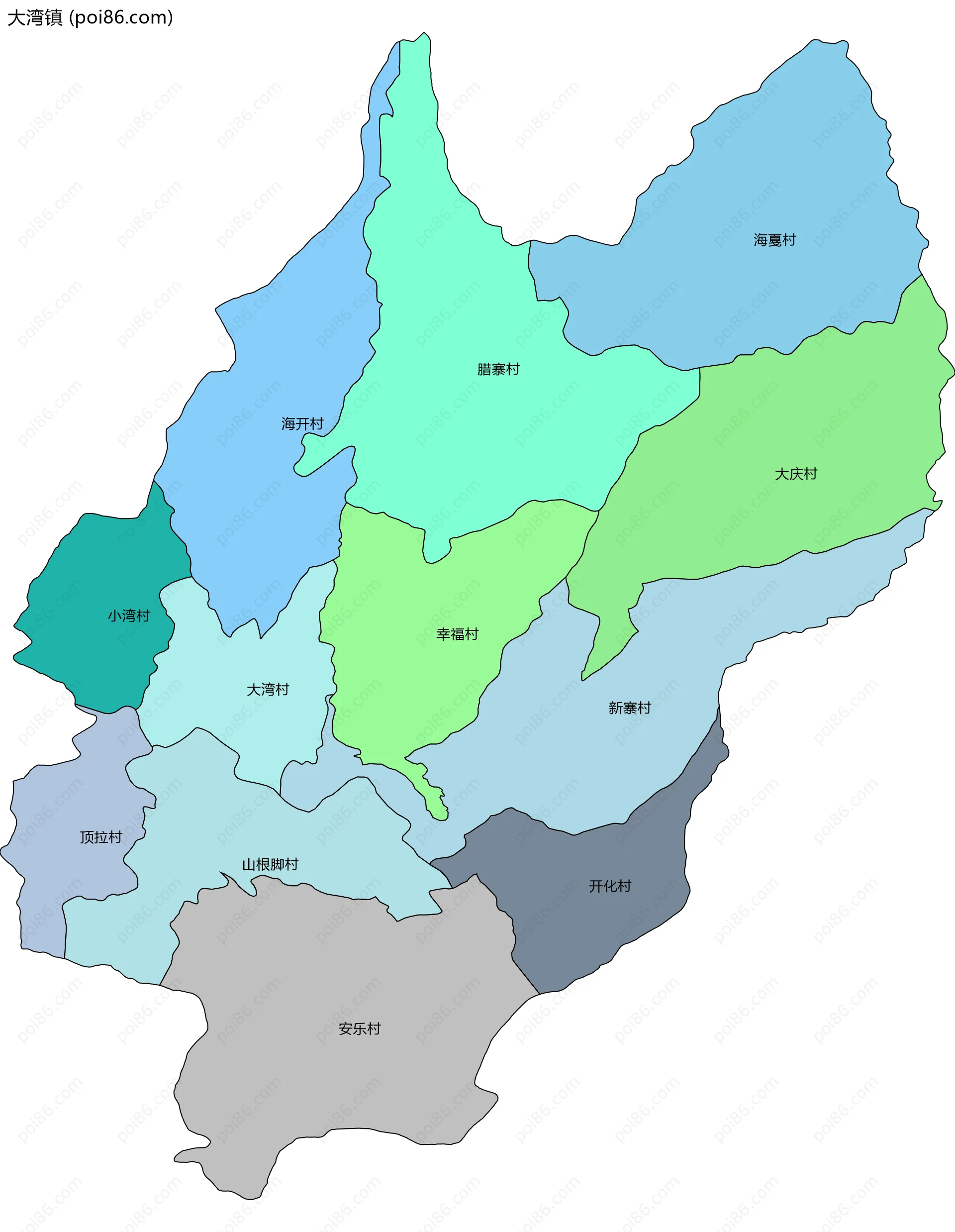 大湾镇边界地图(五级行政区划)