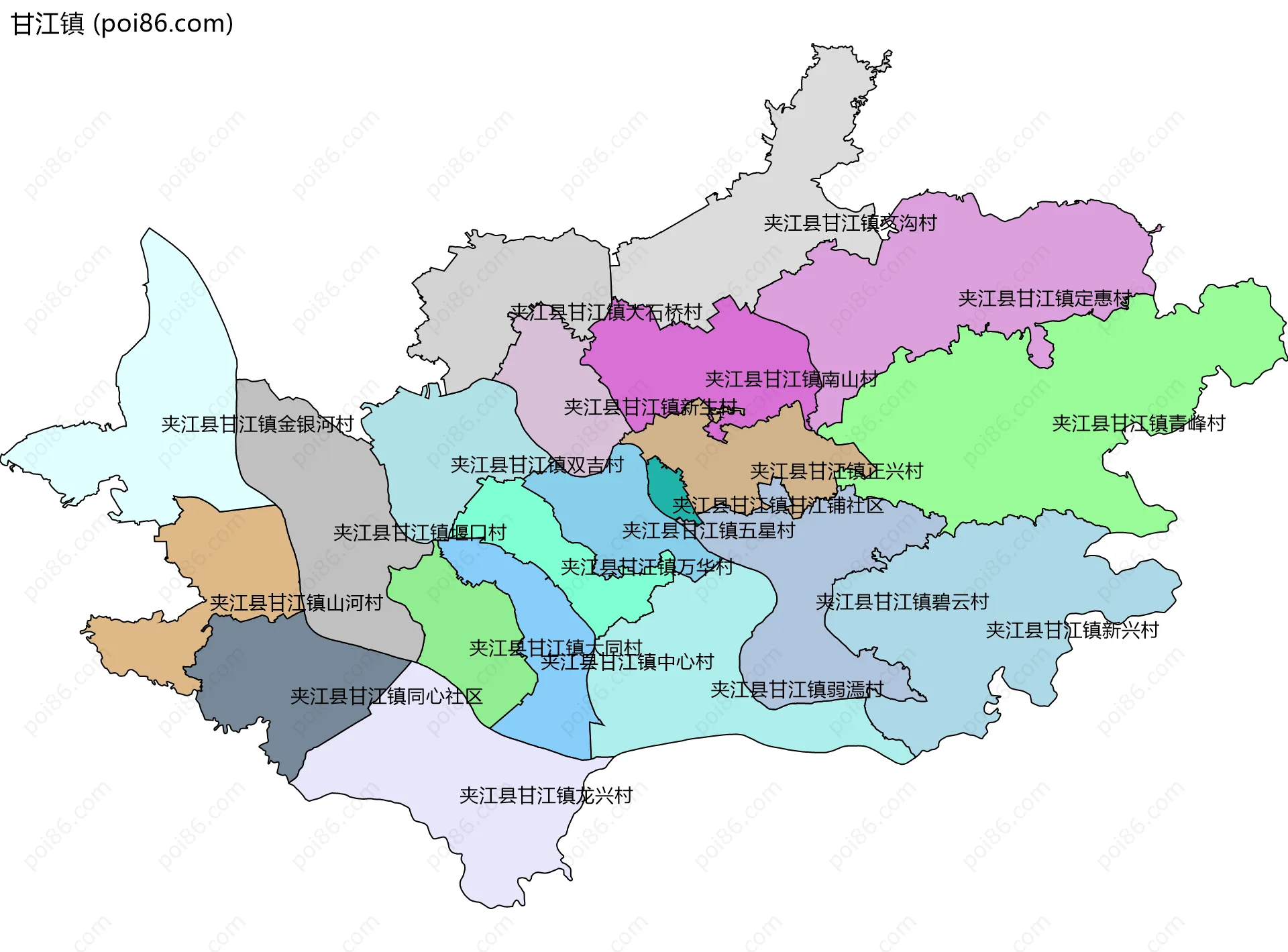 甘江镇边界地图(五级行政区划)