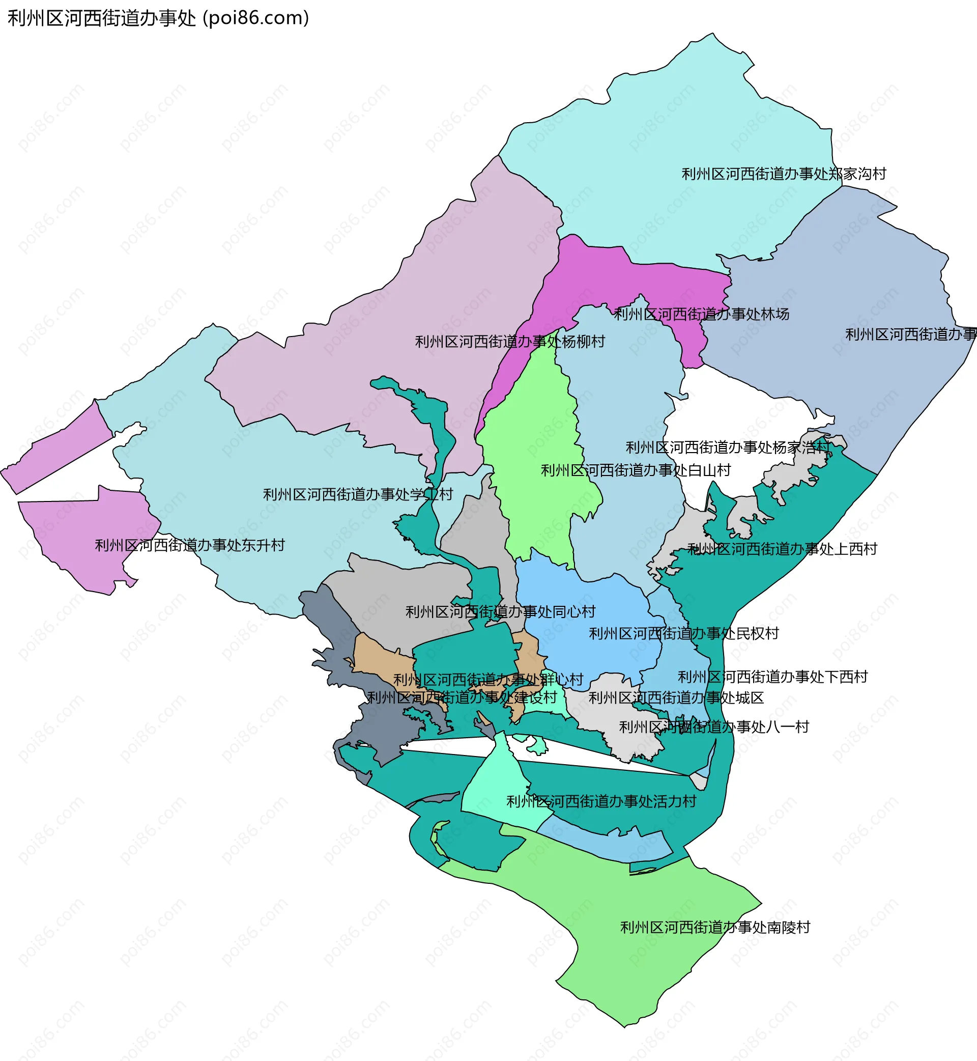 利州区河西街道办事处边界地图(五级行政区划)