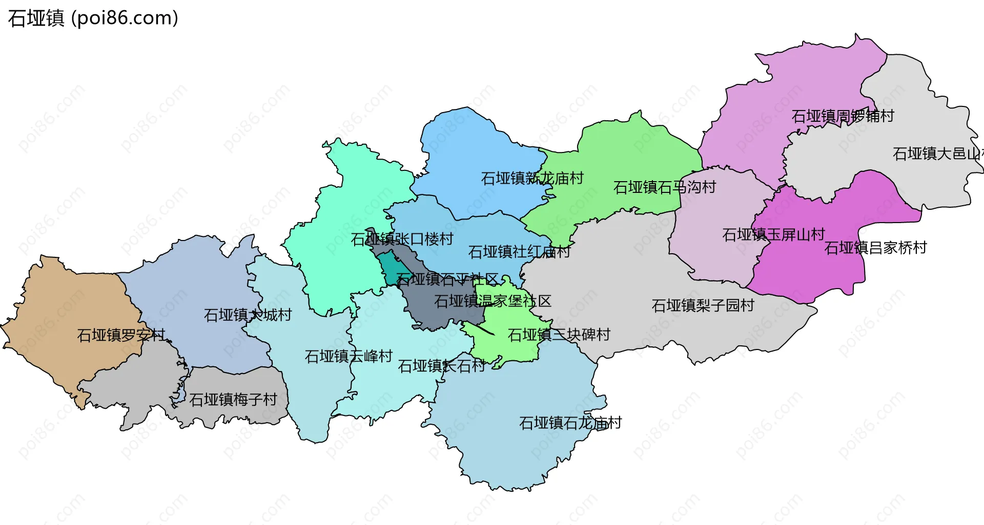 石垭镇边界地图(五级行政区划)