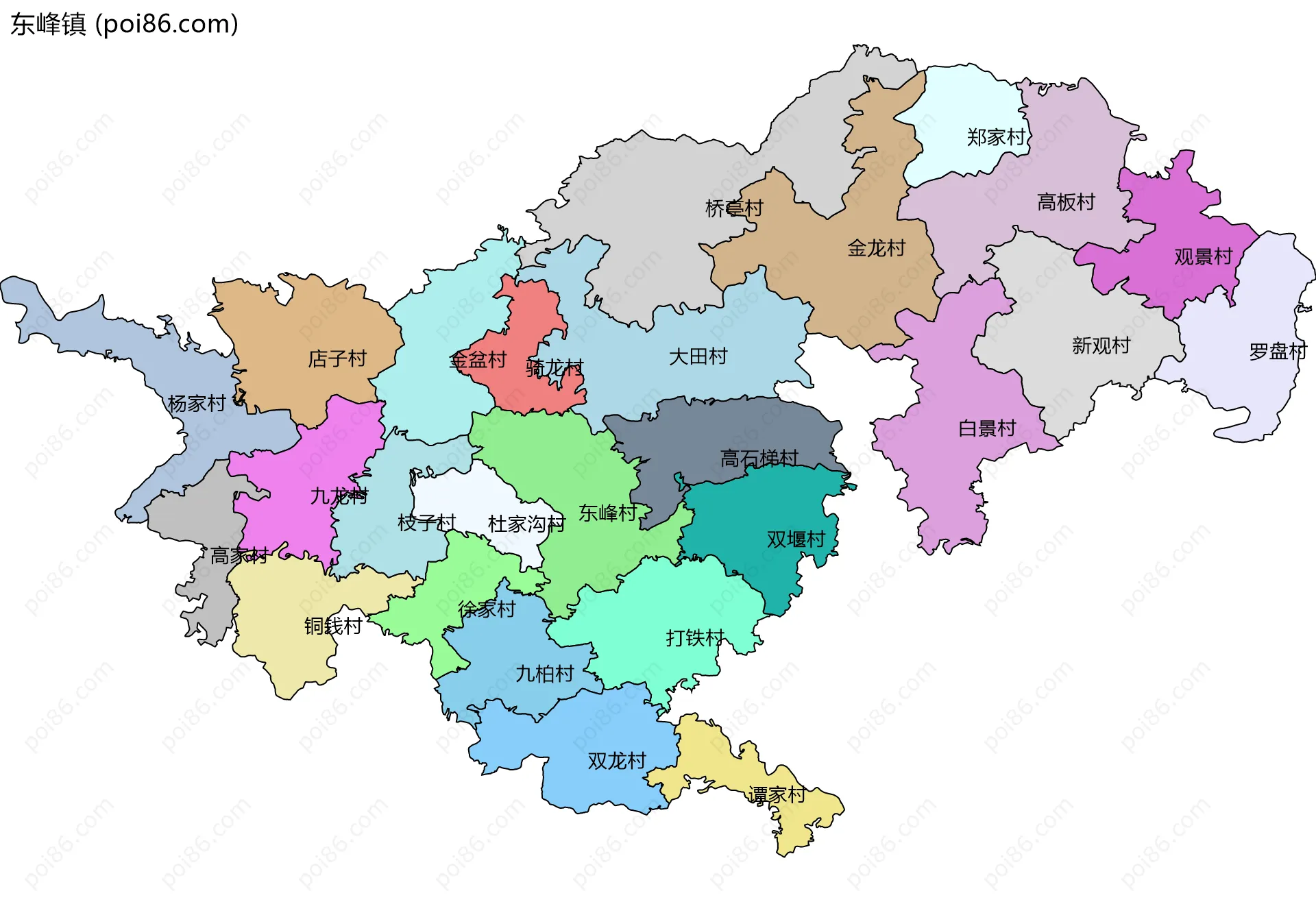 东峰镇边界地图(五级行政区划)