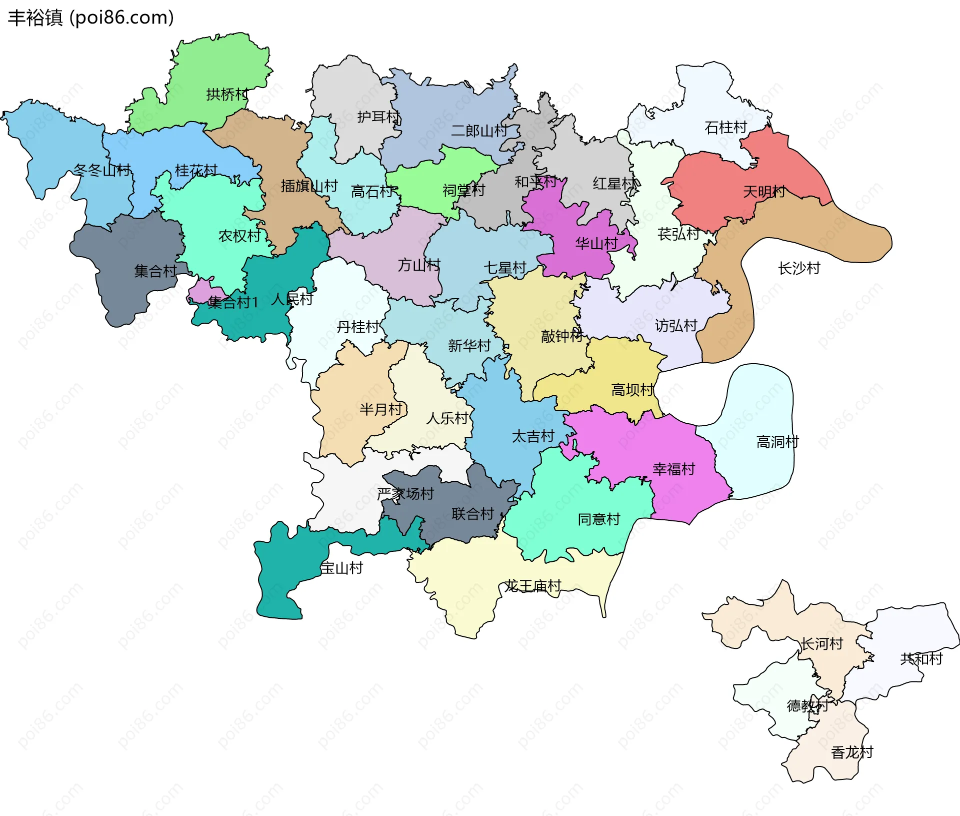丰裕镇边界地图(五级行政区划)