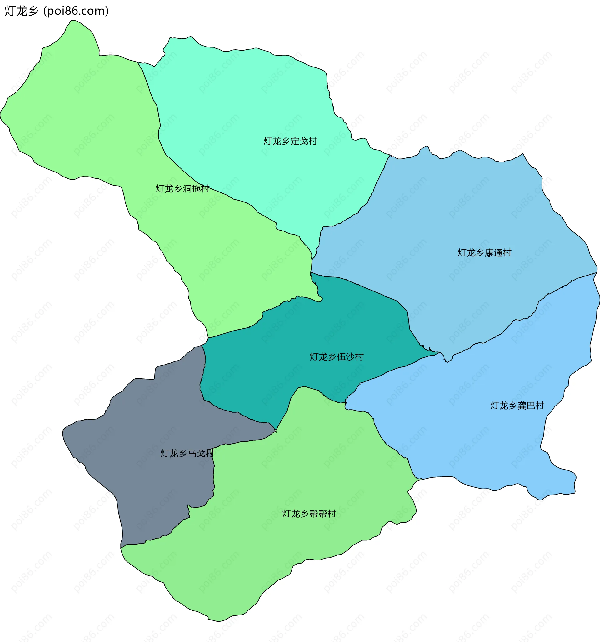灯龙乡边界地图(五级行政区划)