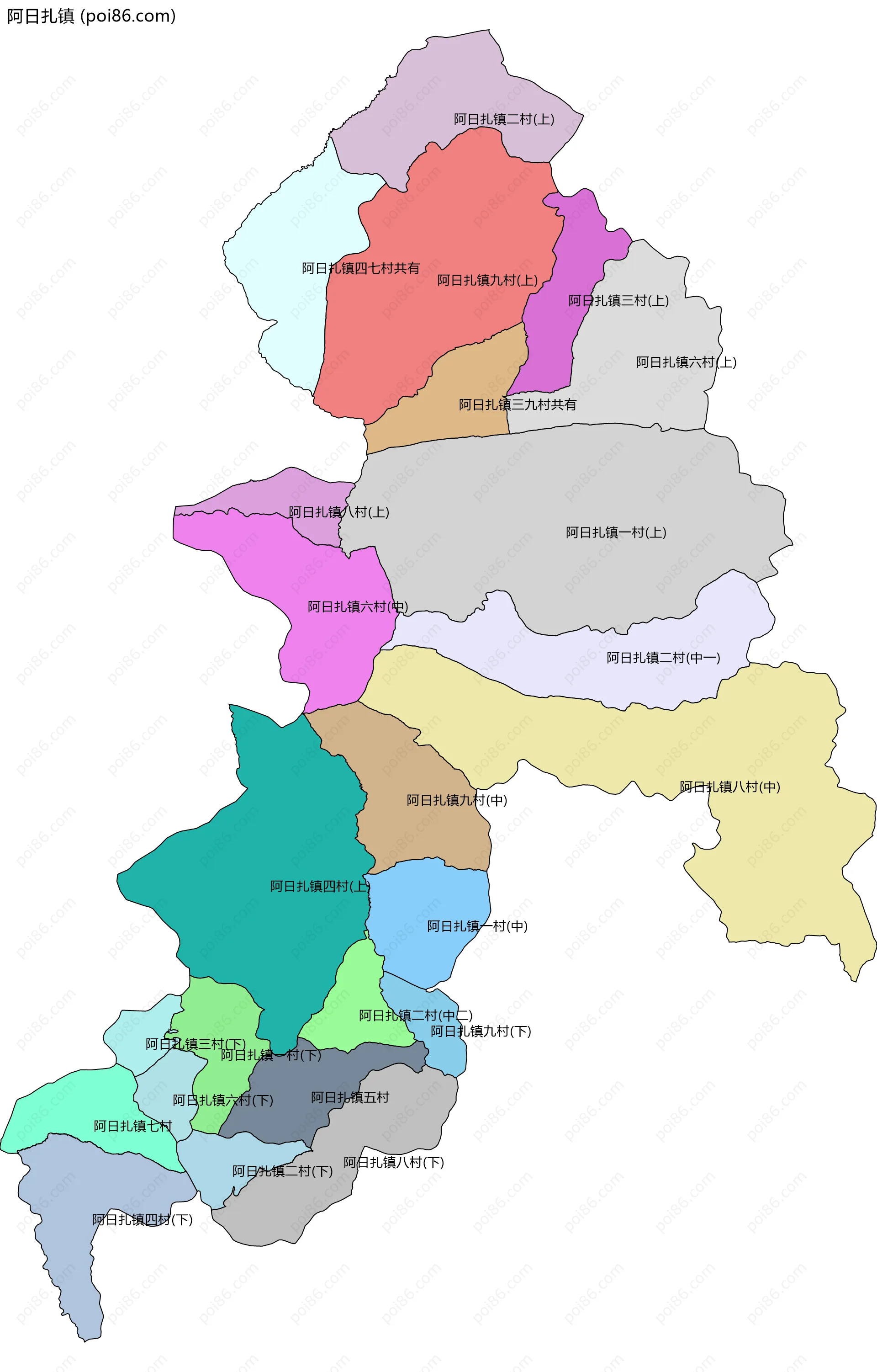 阿日扎镇边界地图(五级行政区划)