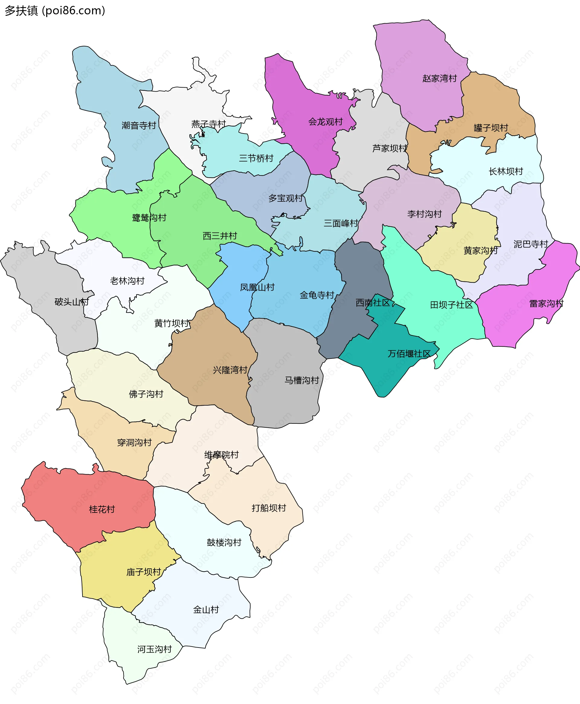 多扶镇边界地图(五级行政区划)