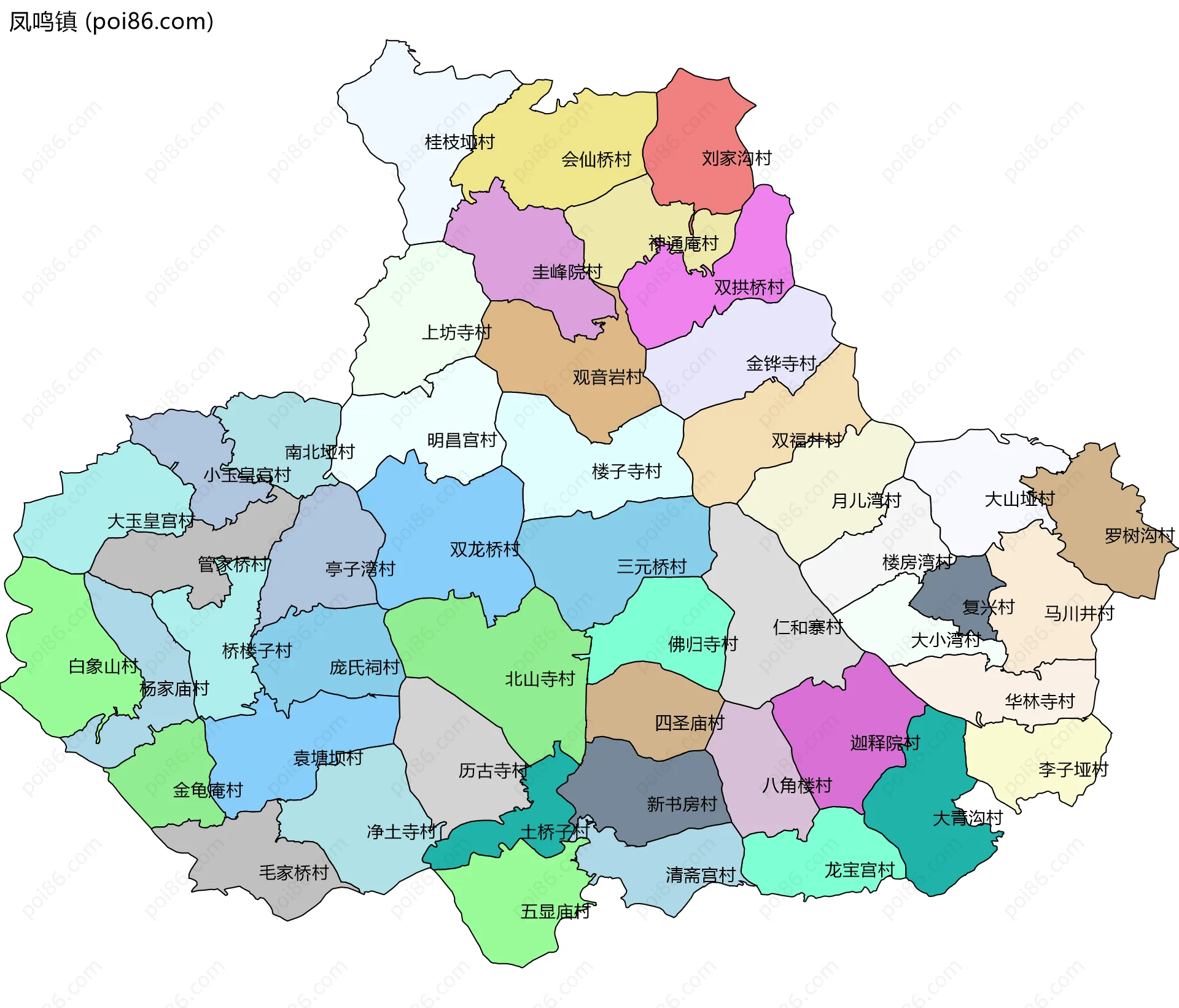 凤鸣镇边界地图(五级行政区划)