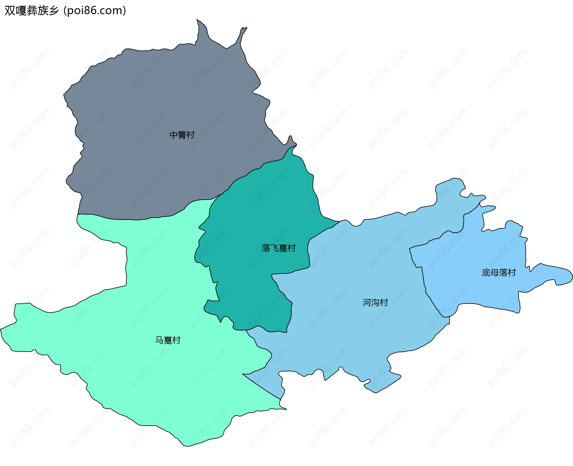 双嘎彝族乡边界地图(五级行政区划)