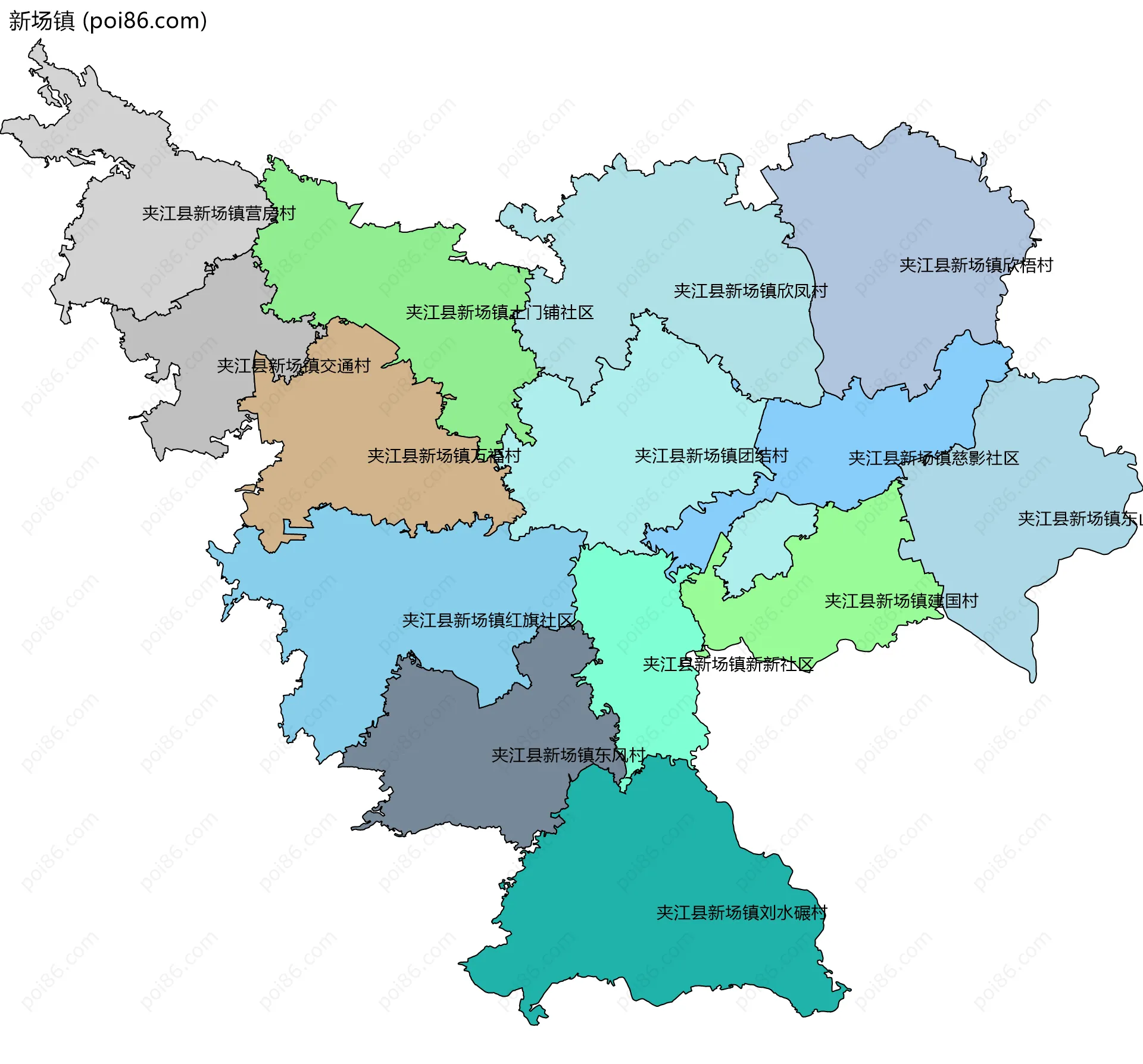 新场镇边界地图(五级行政区划)