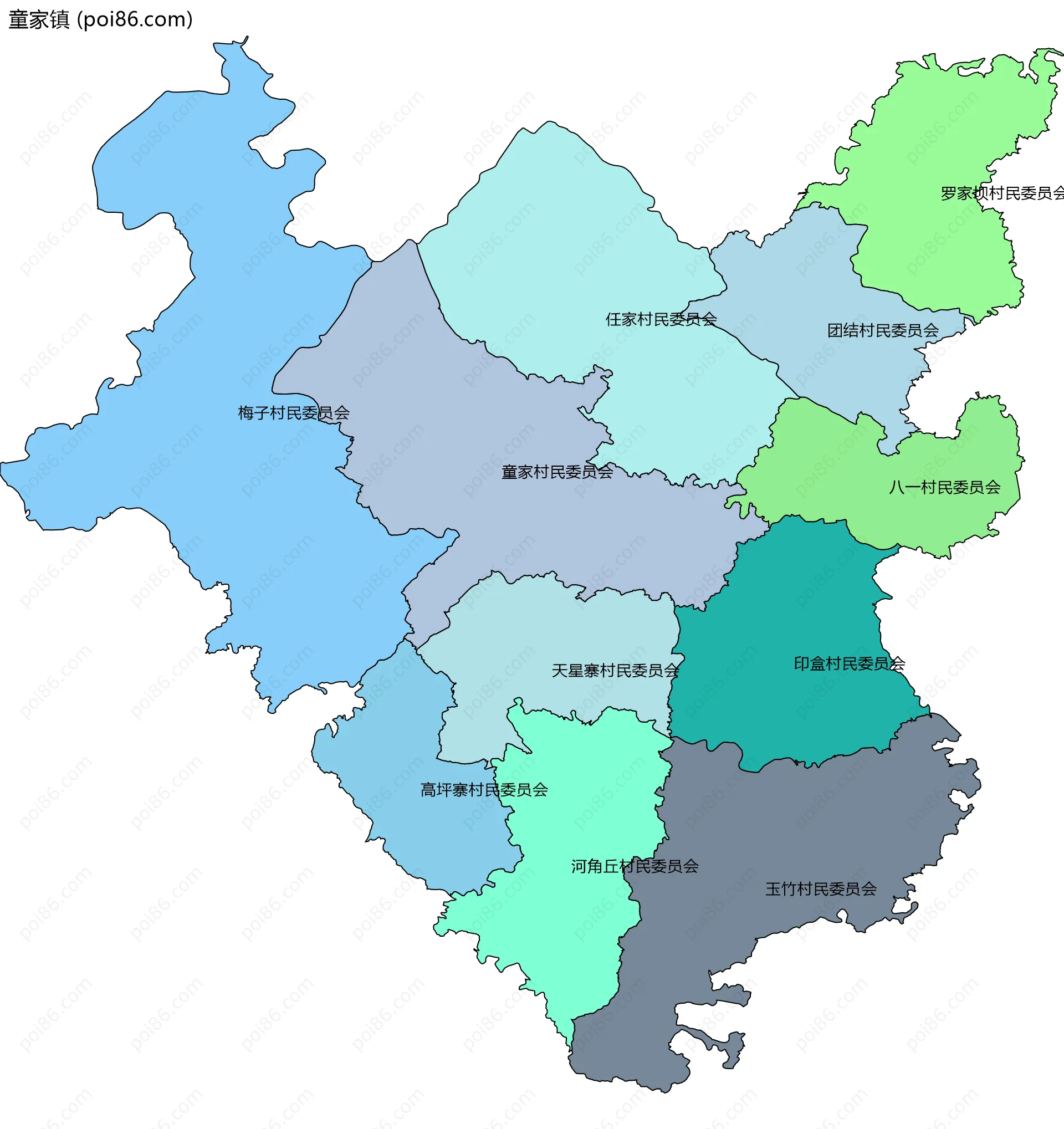 童家镇边界地图(五级行政区划)