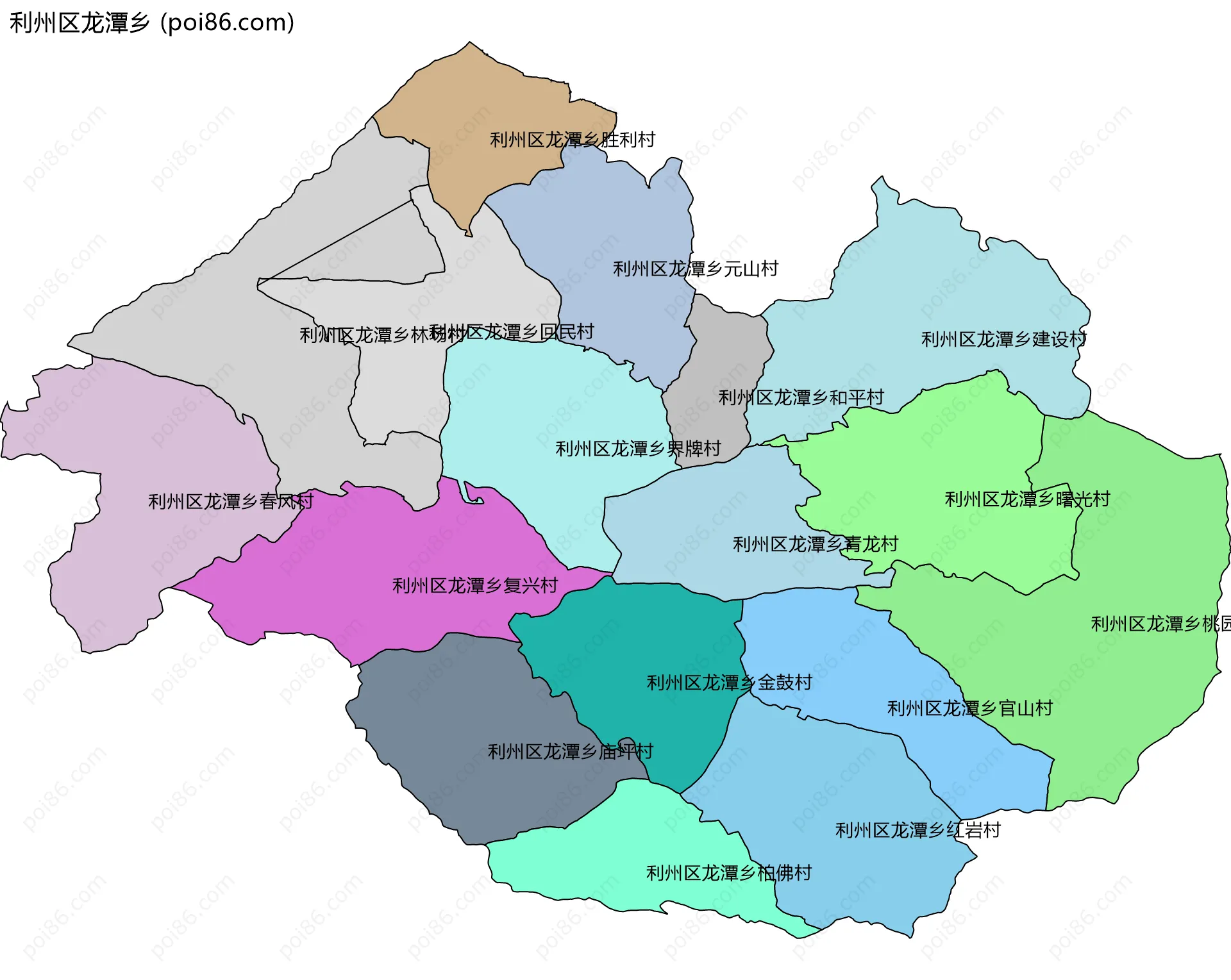 利州区龙潭乡边界地图(五级行政区划)