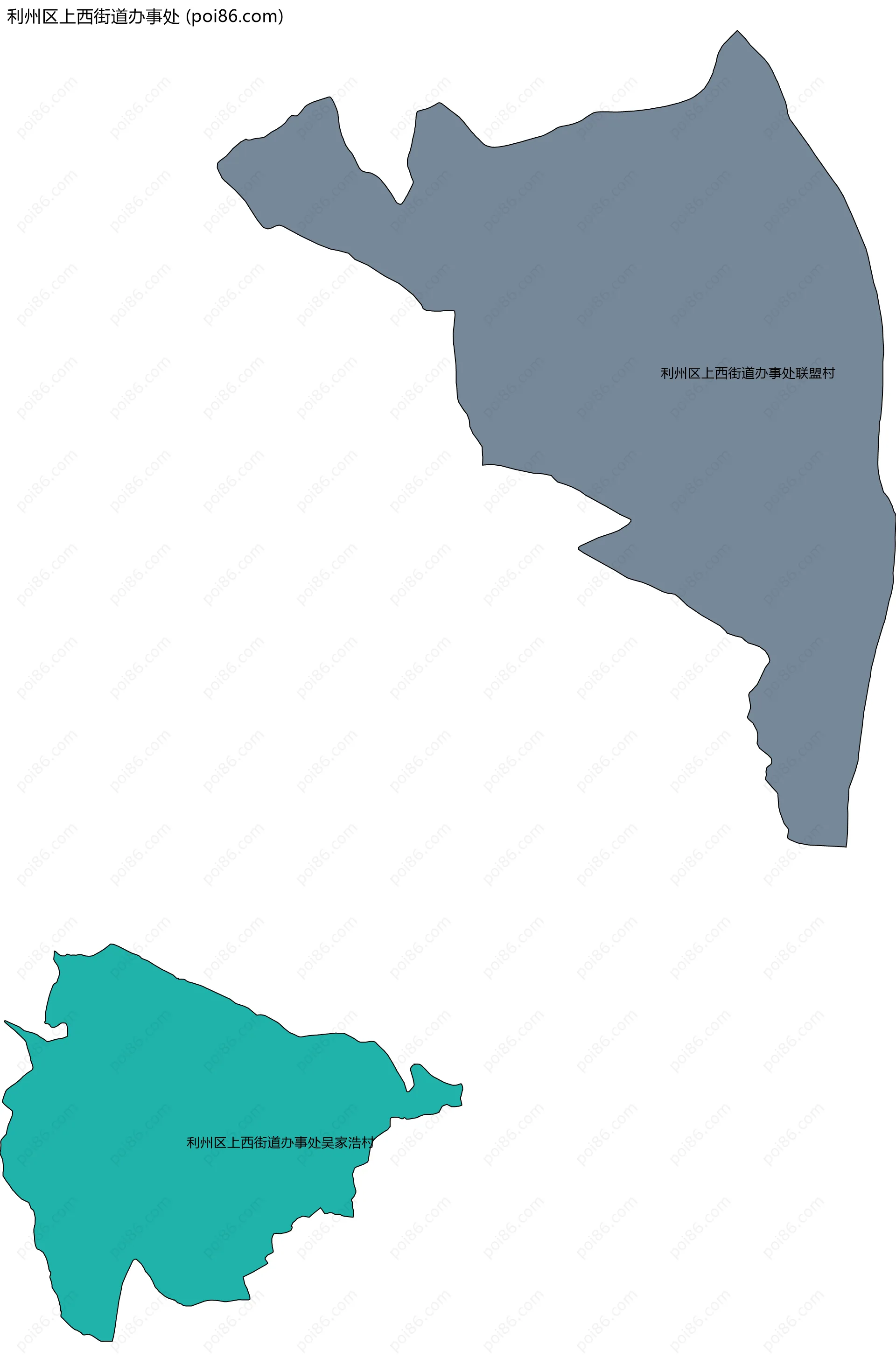 利州区上西街道办事处边界地图(五级行政区划)