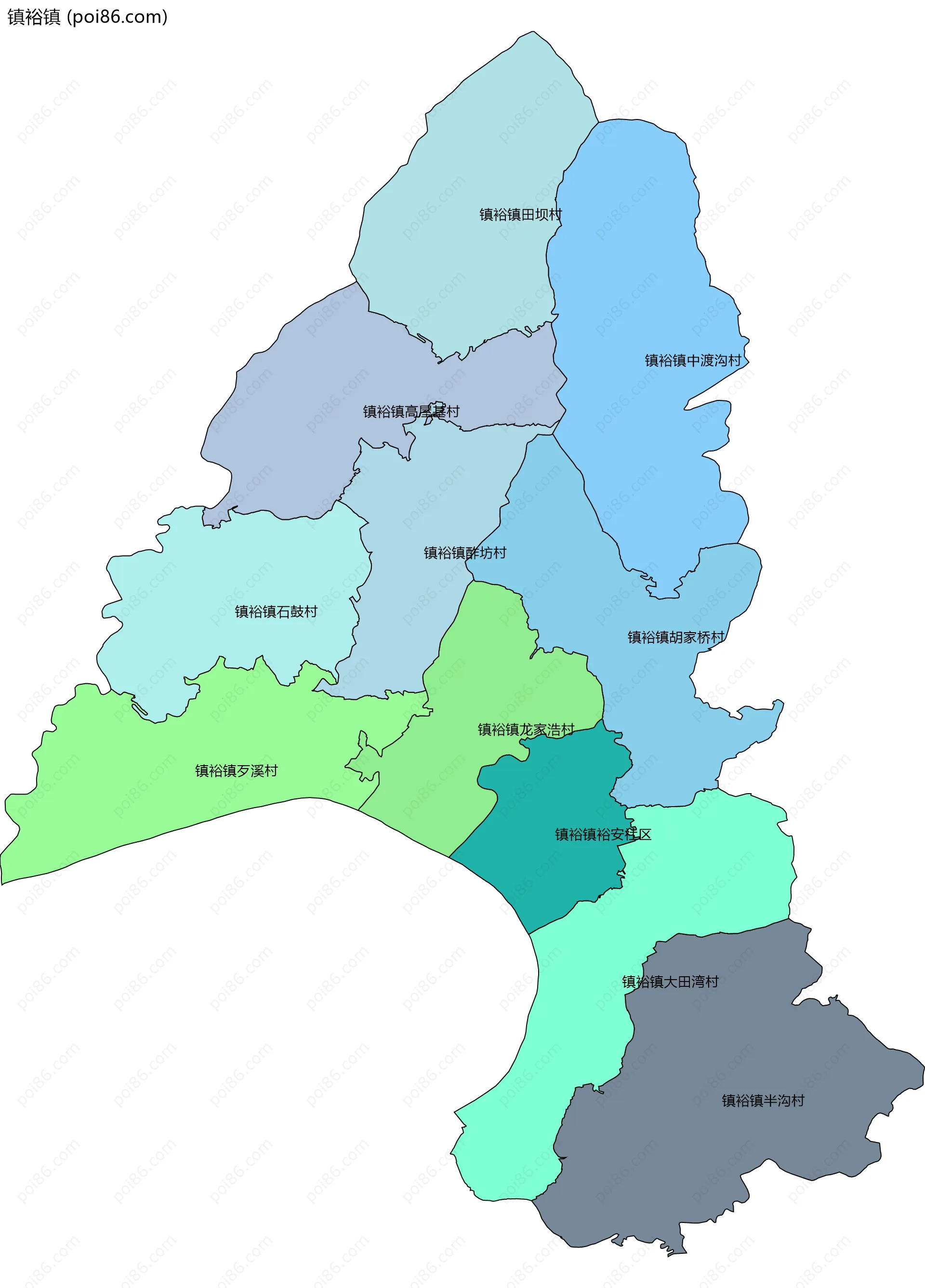 镇裕镇边界地图(五级行政区划)