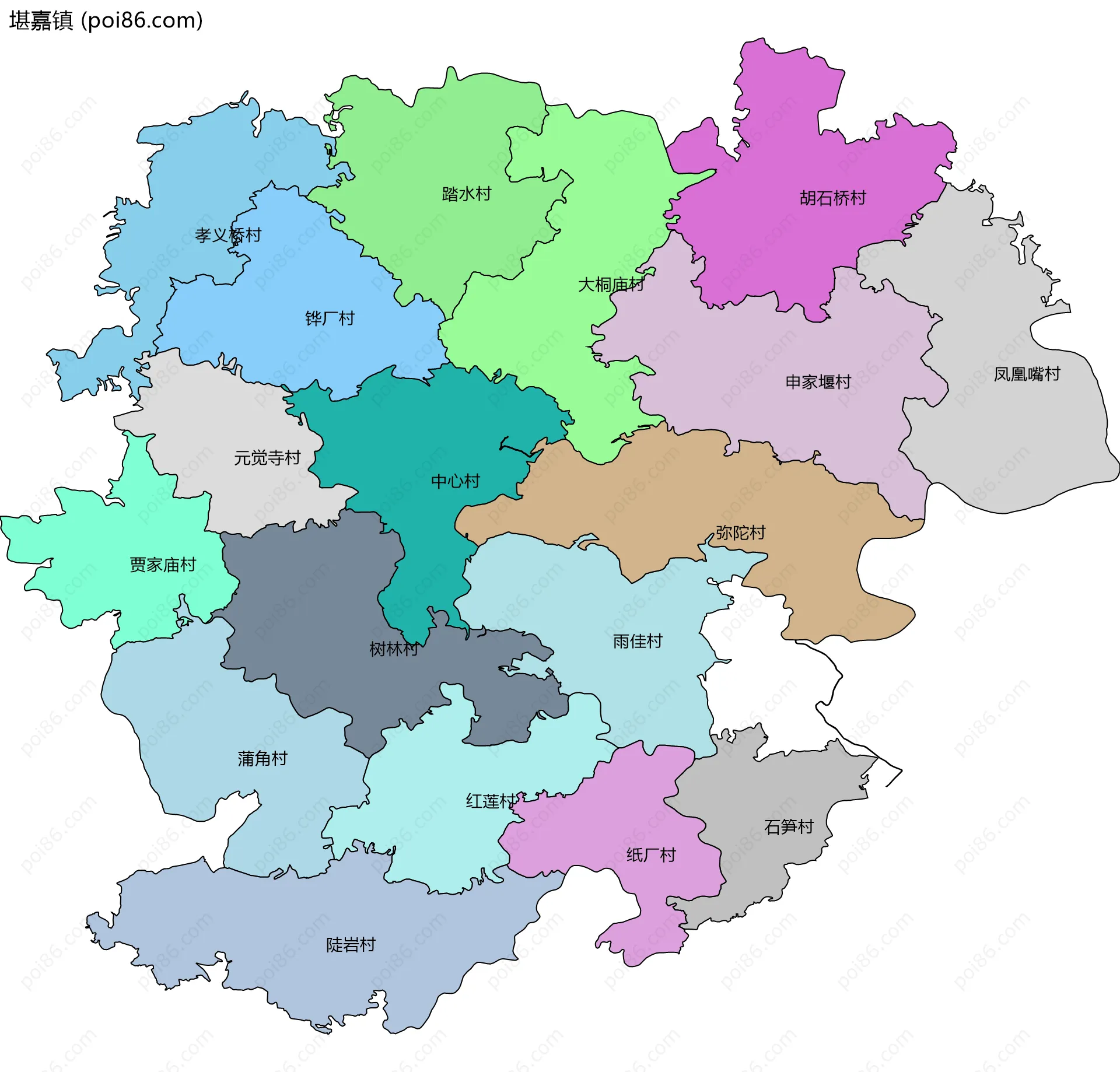 堪嘉镇边界地图(五级行政区划)