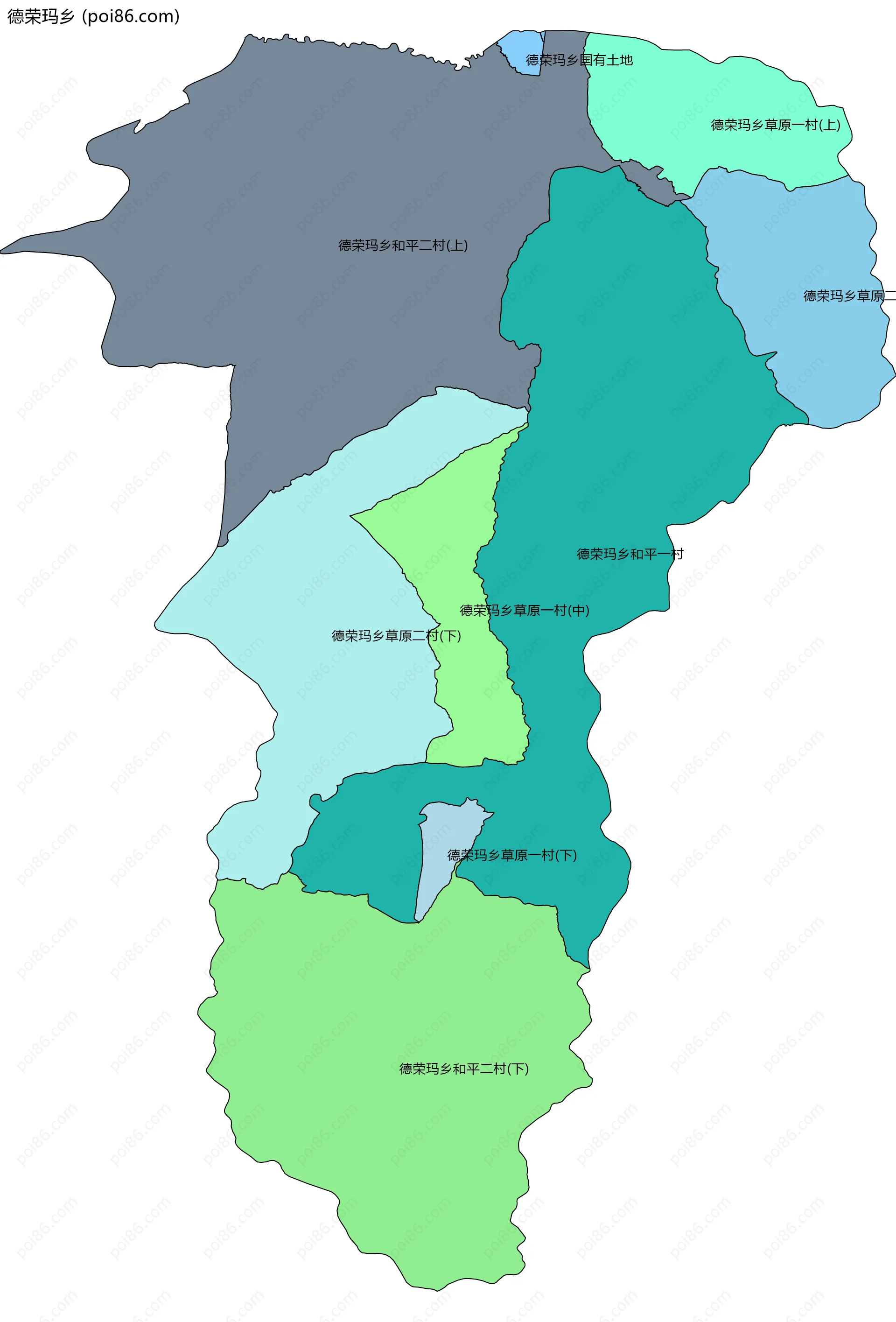 德荣玛乡边界地图(五级行政区划)