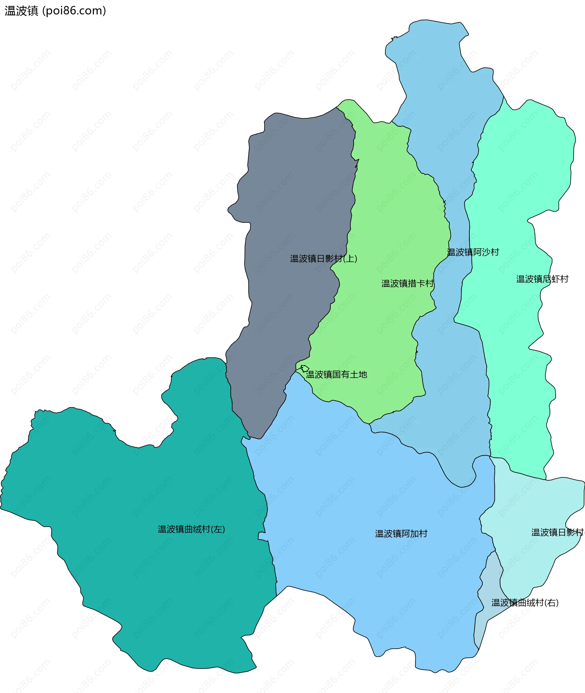温波镇边界地图(五级行政区划)