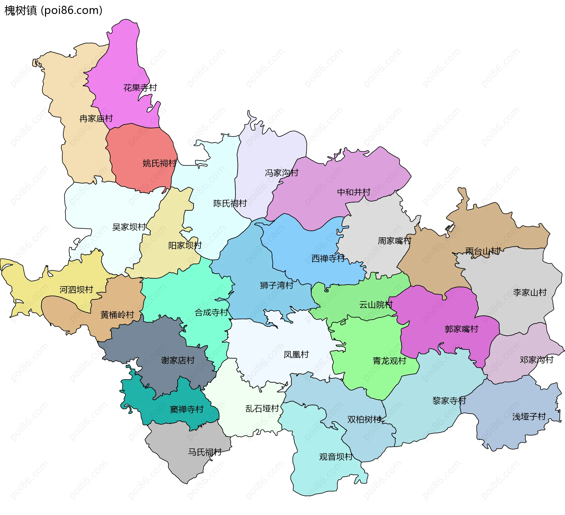 槐树镇边界地图(五级行政区划)