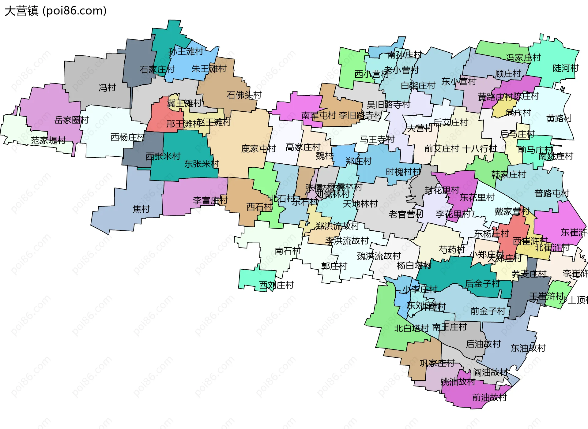 大营镇边界地图(五级行政区划)