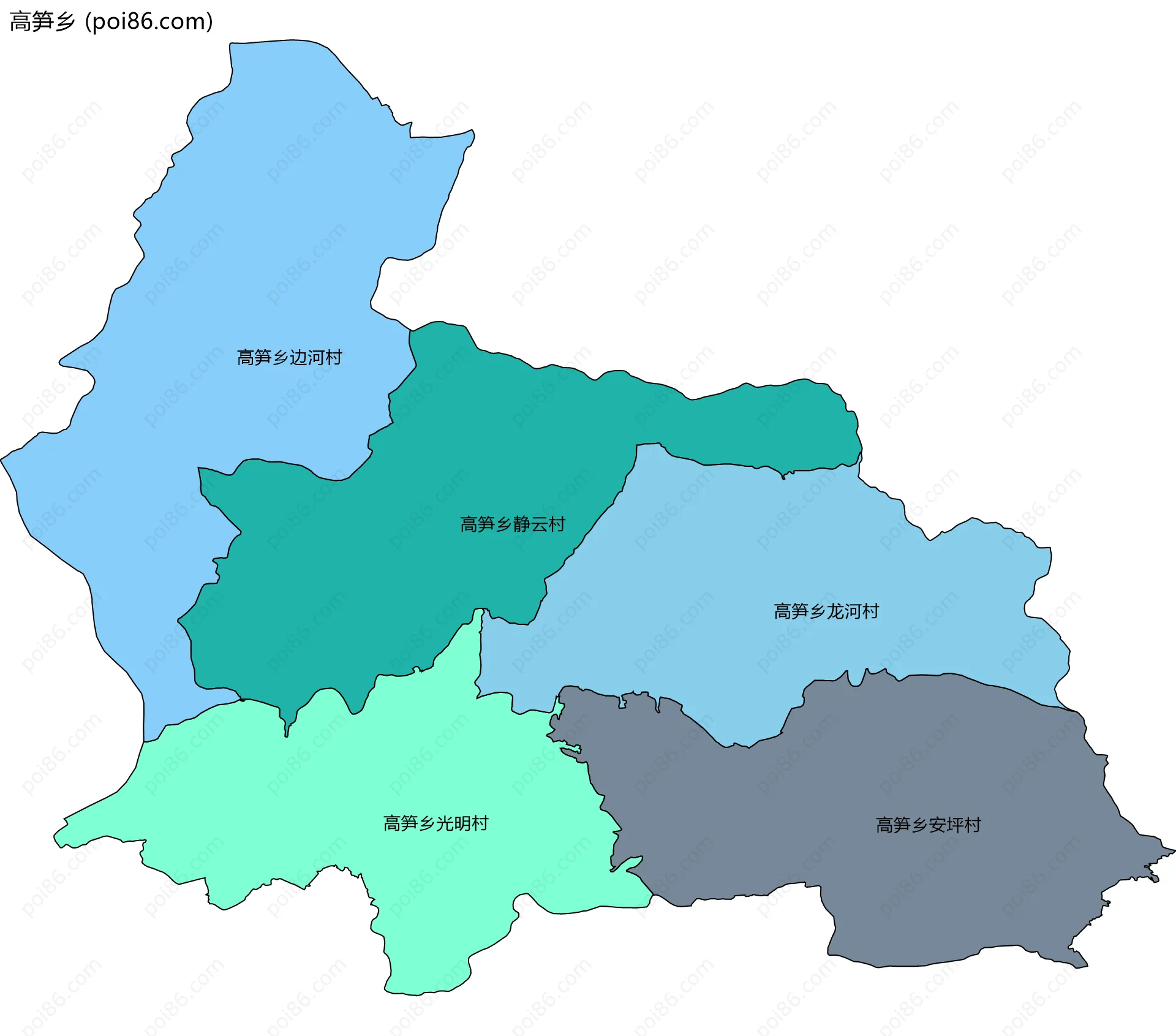 高笋乡边界地图(五级行政区划)