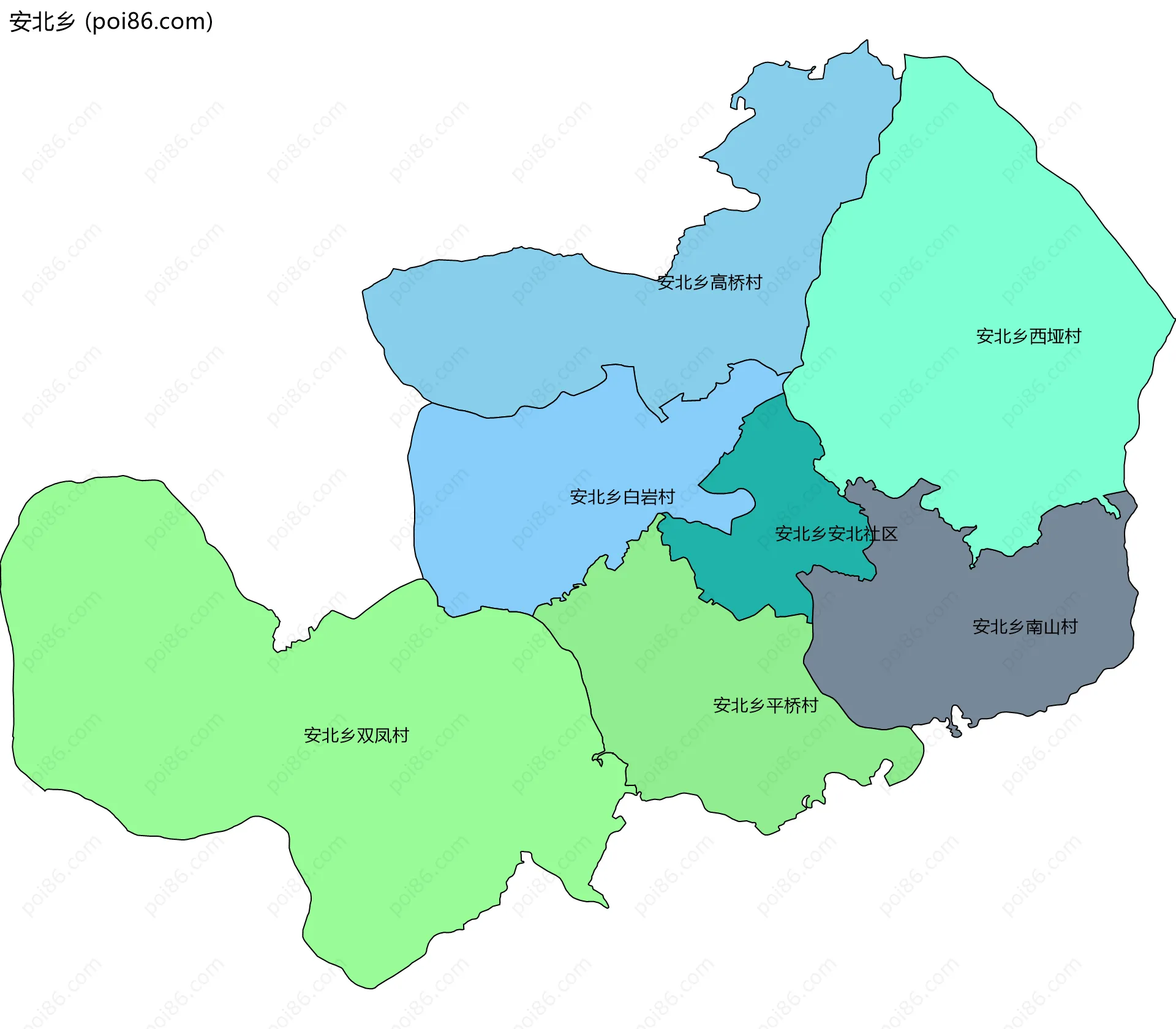 安北乡边界地图(五级行政区划)