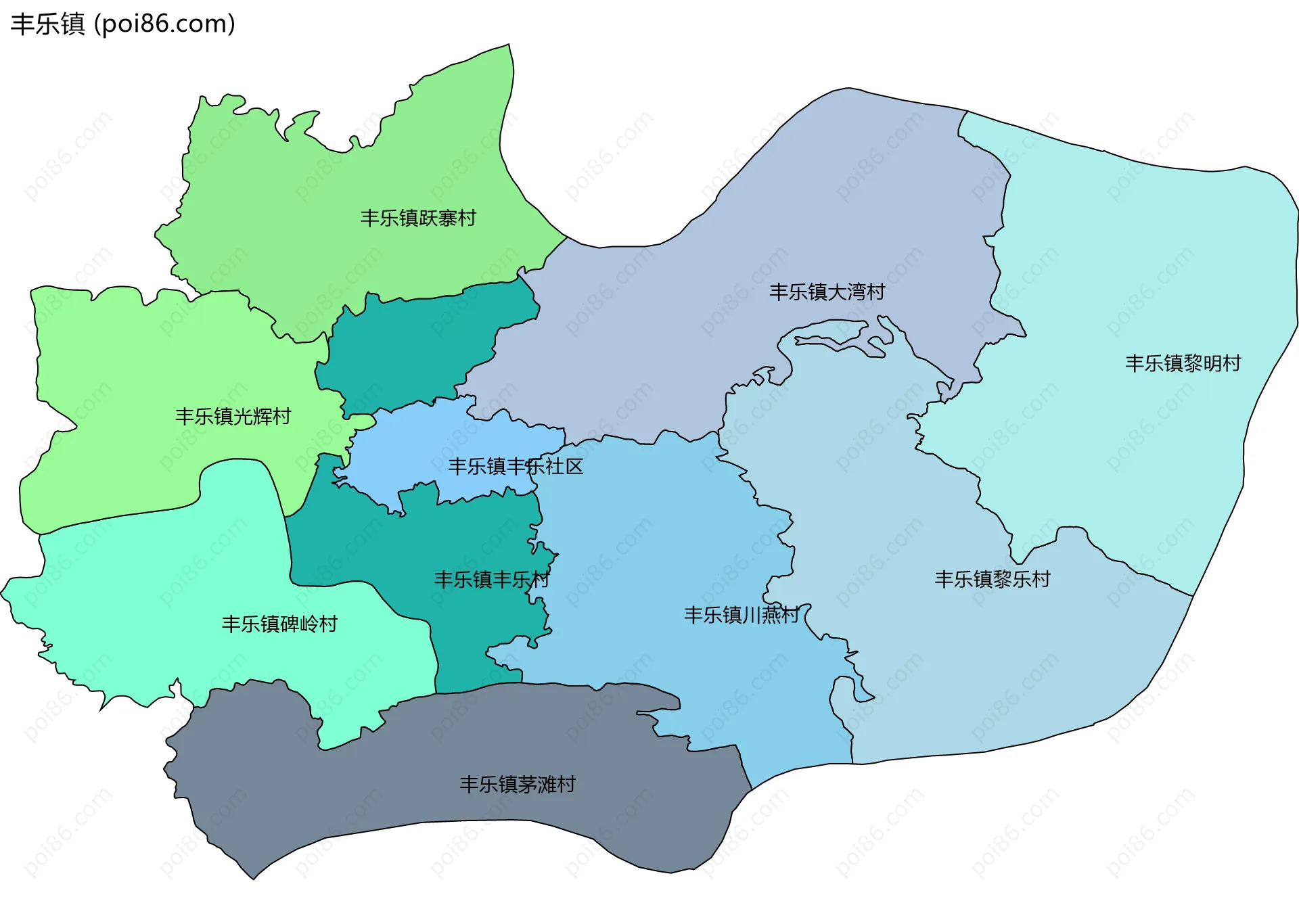丰乐镇边界地图(五级行政区划)
