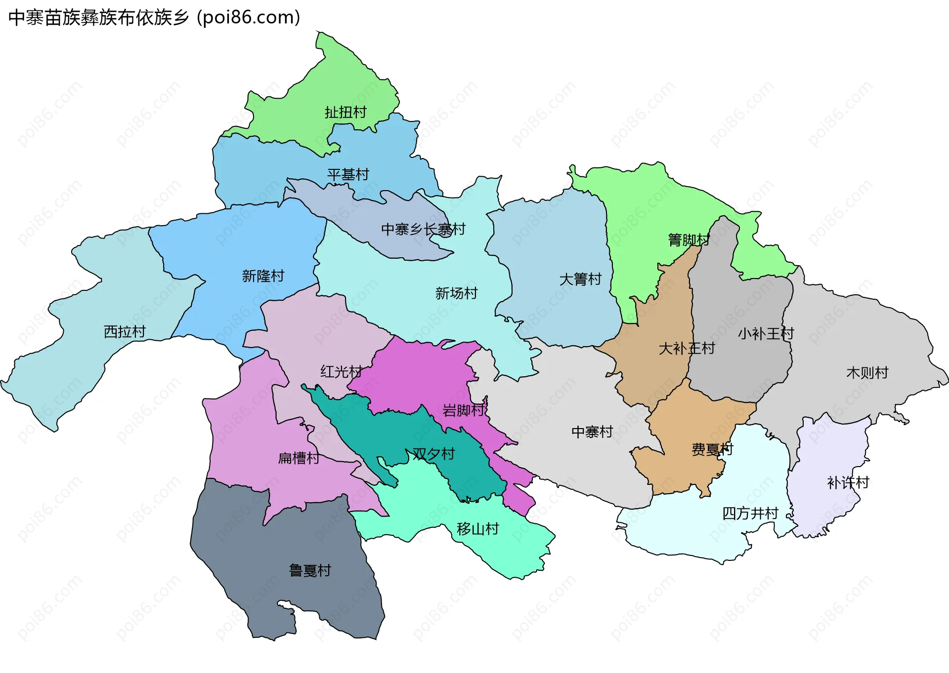 中寨苗族彝族布依族乡边界地图(五级行政区划)