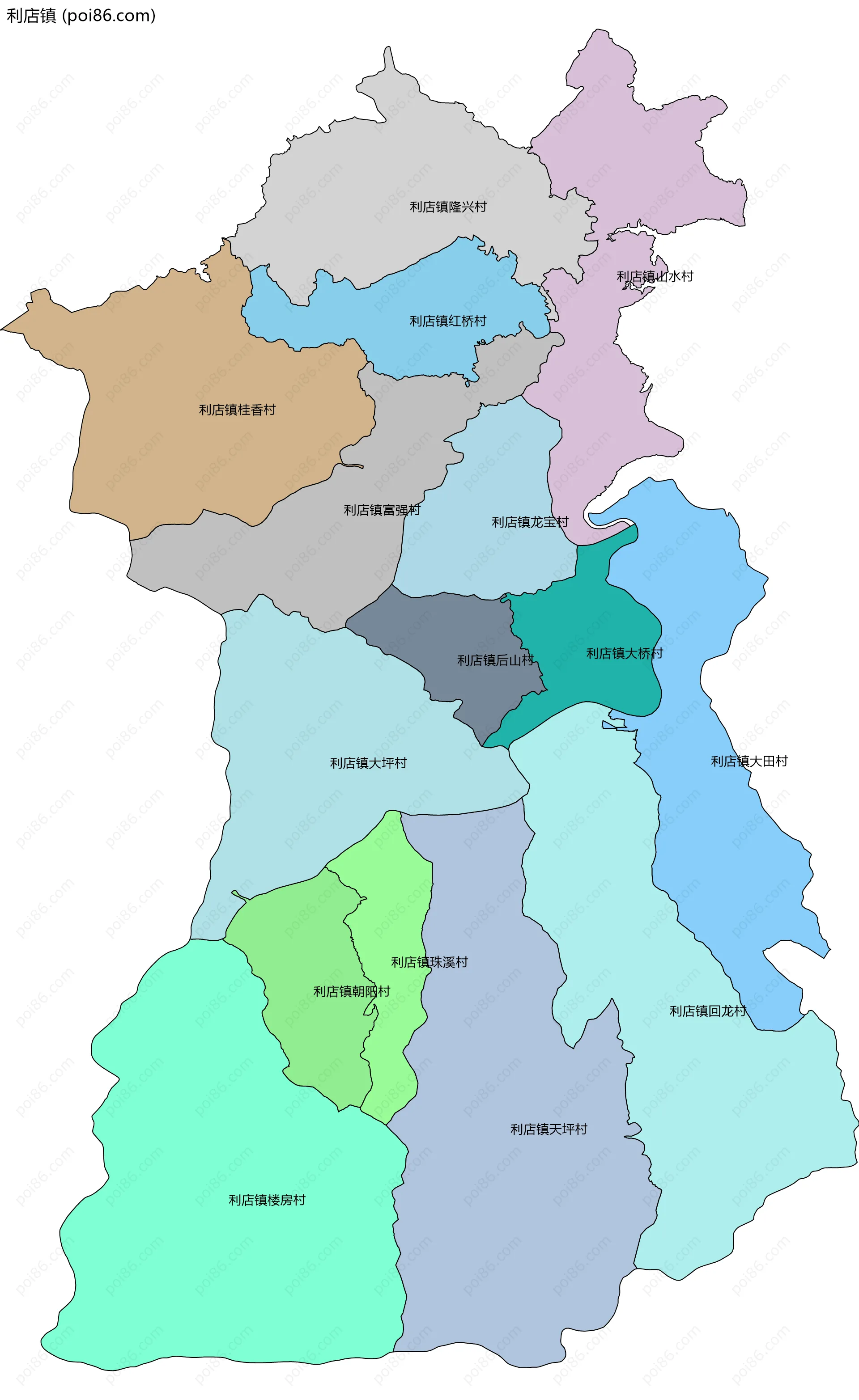 利店镇边界地图(五级行政区划)